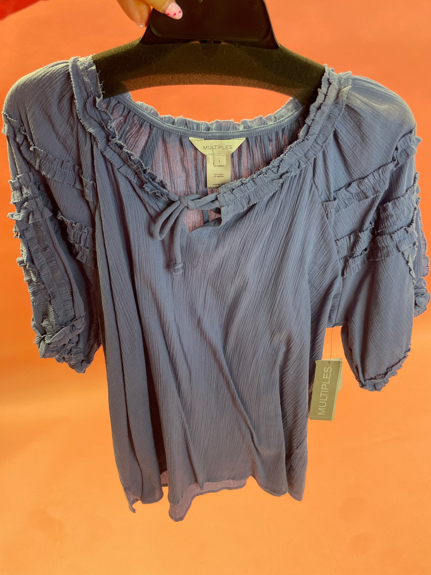 BLUE RUFFLE SLV TOP