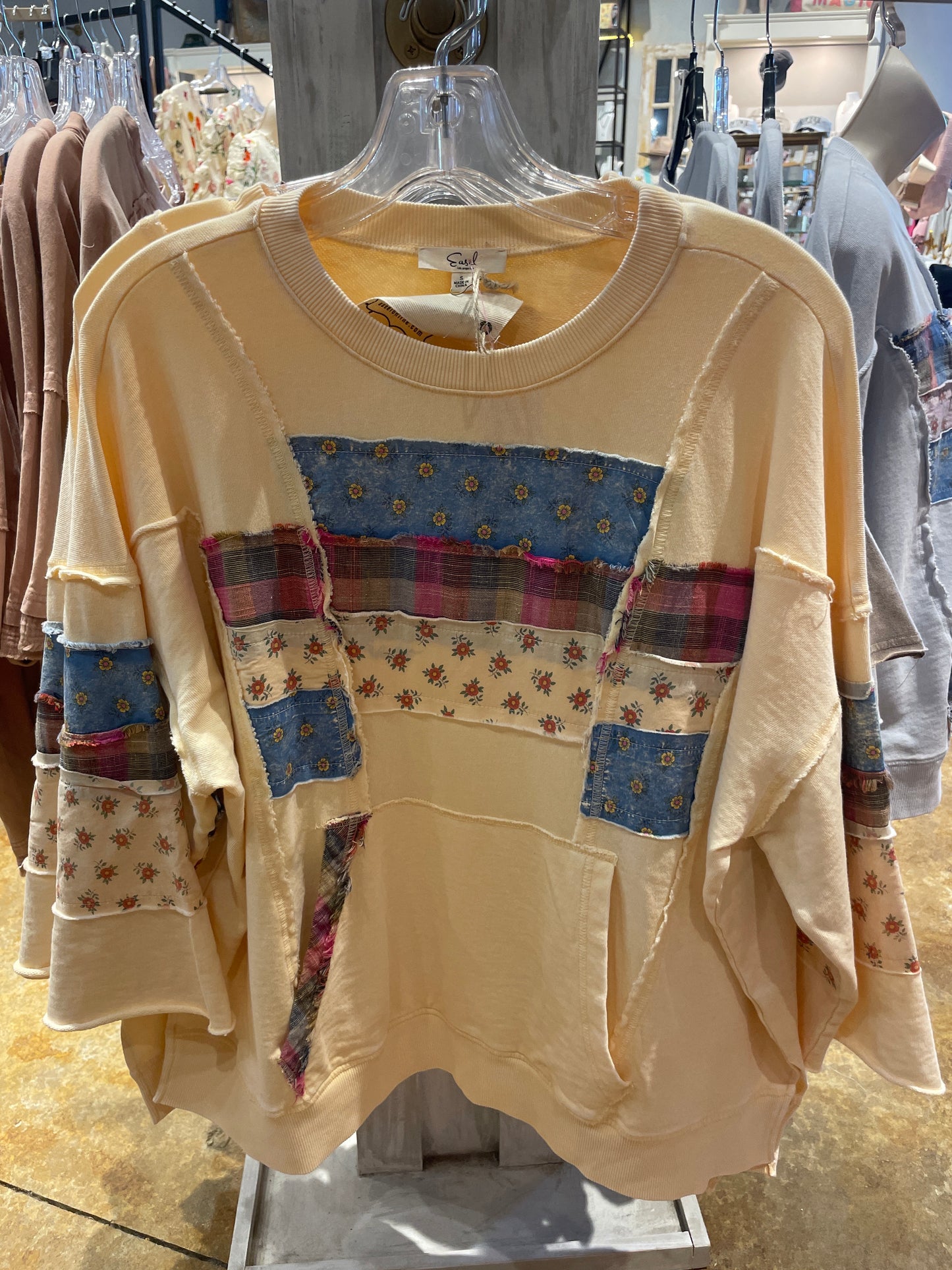3/4 SLEEVE PATCH WORK TOP