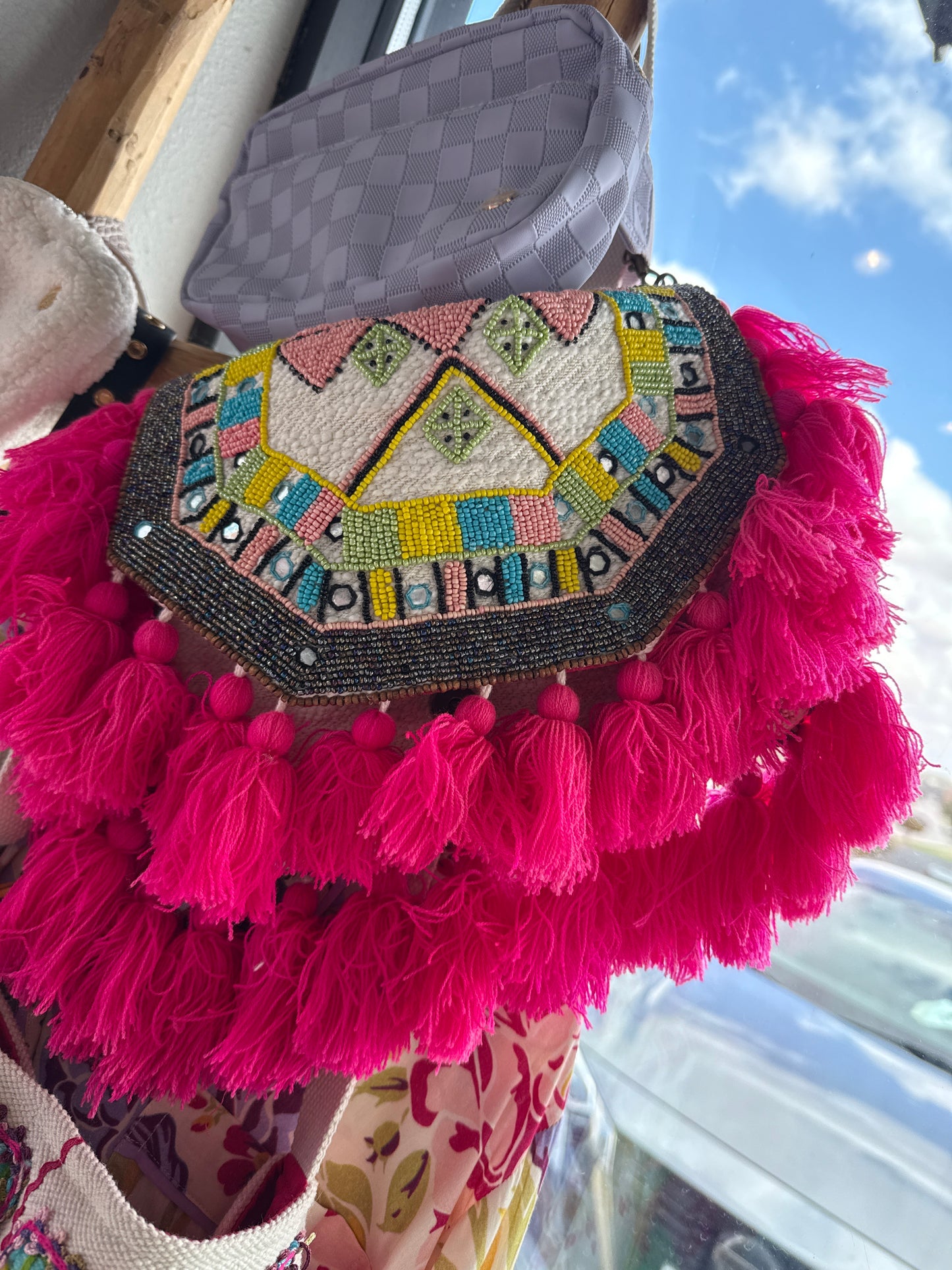 pink beaded tote