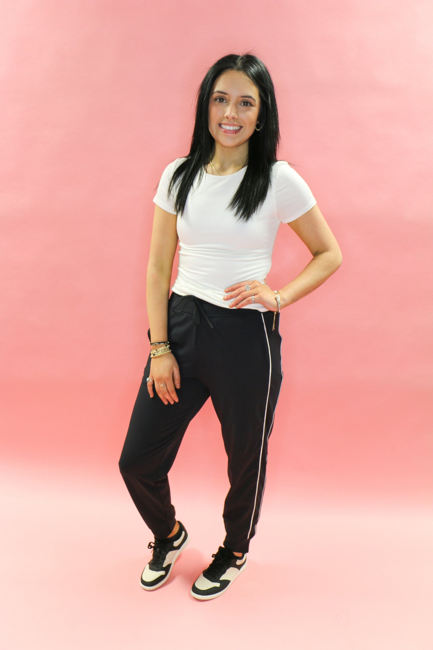 Reflective High Waisted Drawstring Side Pocket Travel Pile Joggers