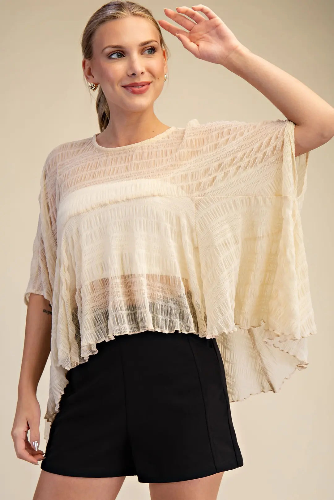 asymetric texture cape shirt