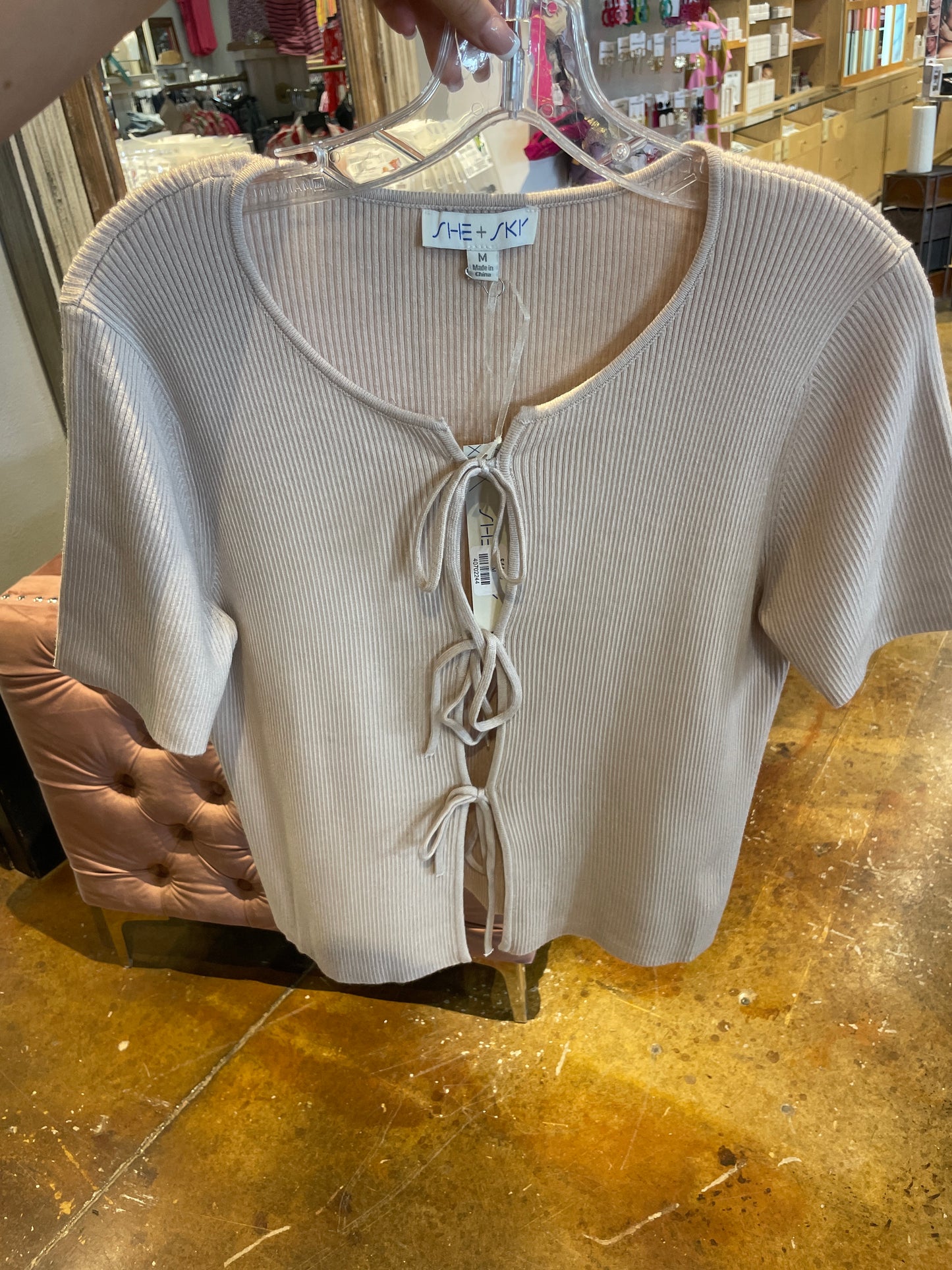 Short sleeve front tie sweater cardigan
