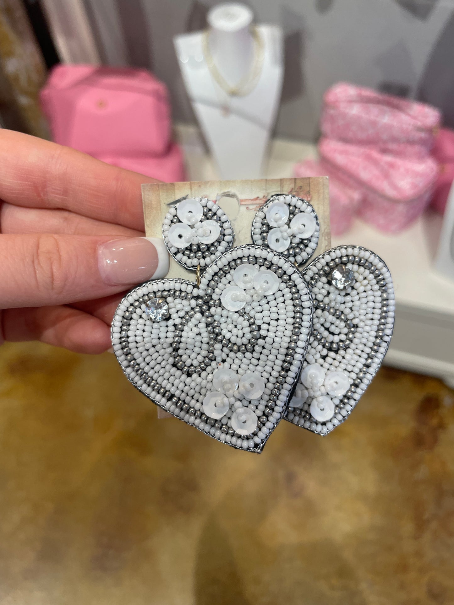 white heart large earrings