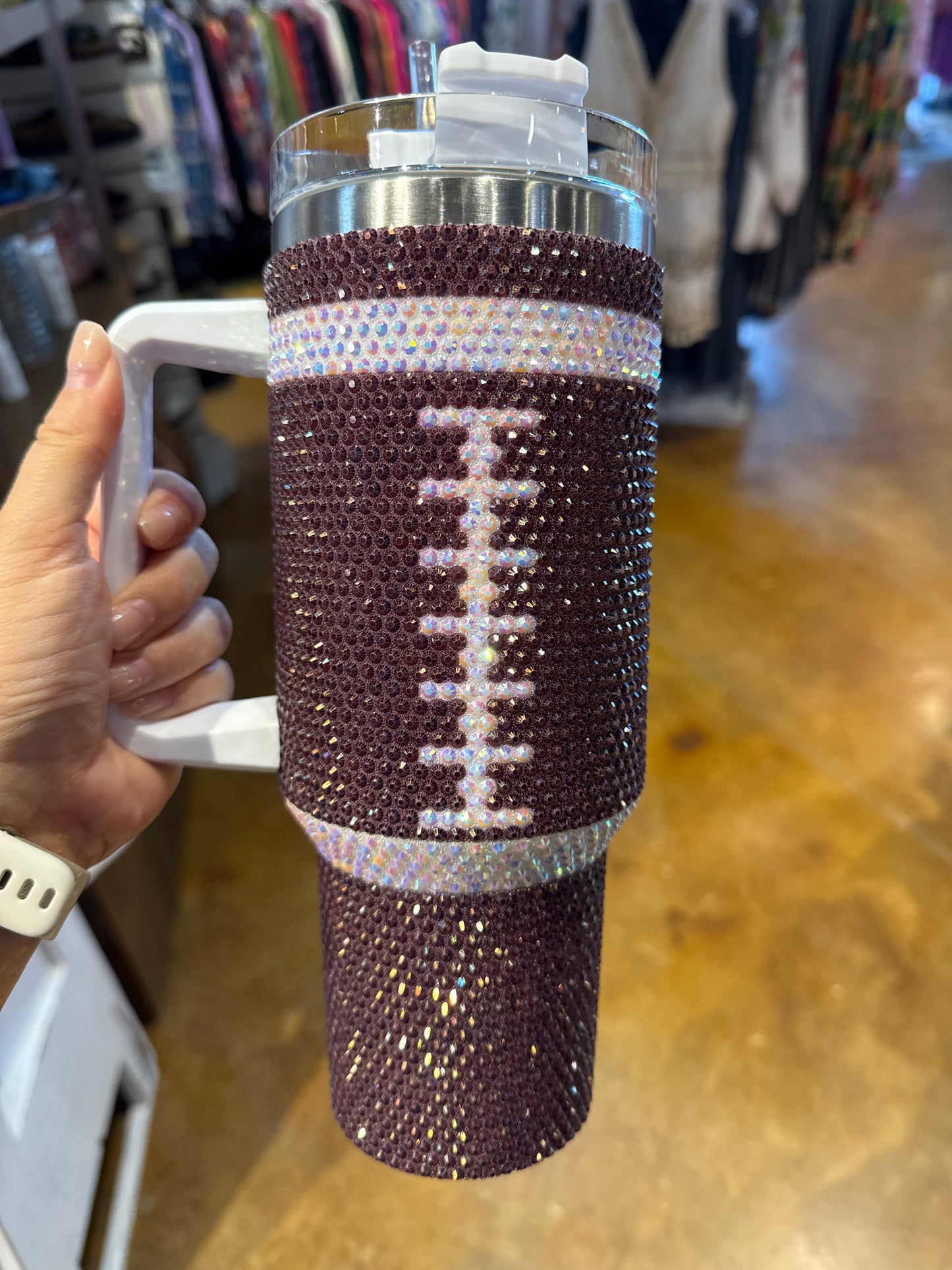 40 OZ BLING TUMBLERS FOOTBALL PRINT