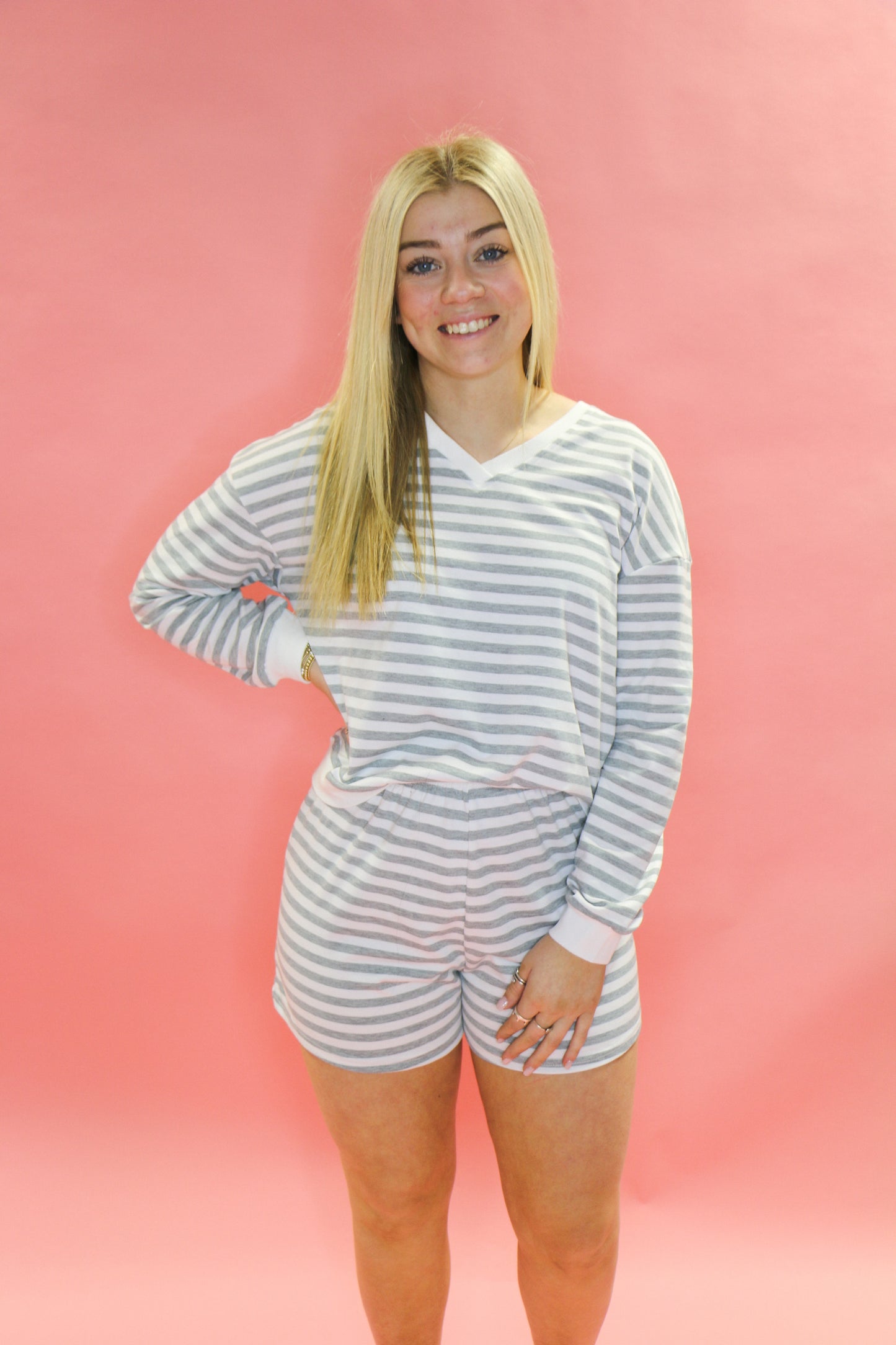 Comfy Casual Set: Striped V-Neck & Shorts