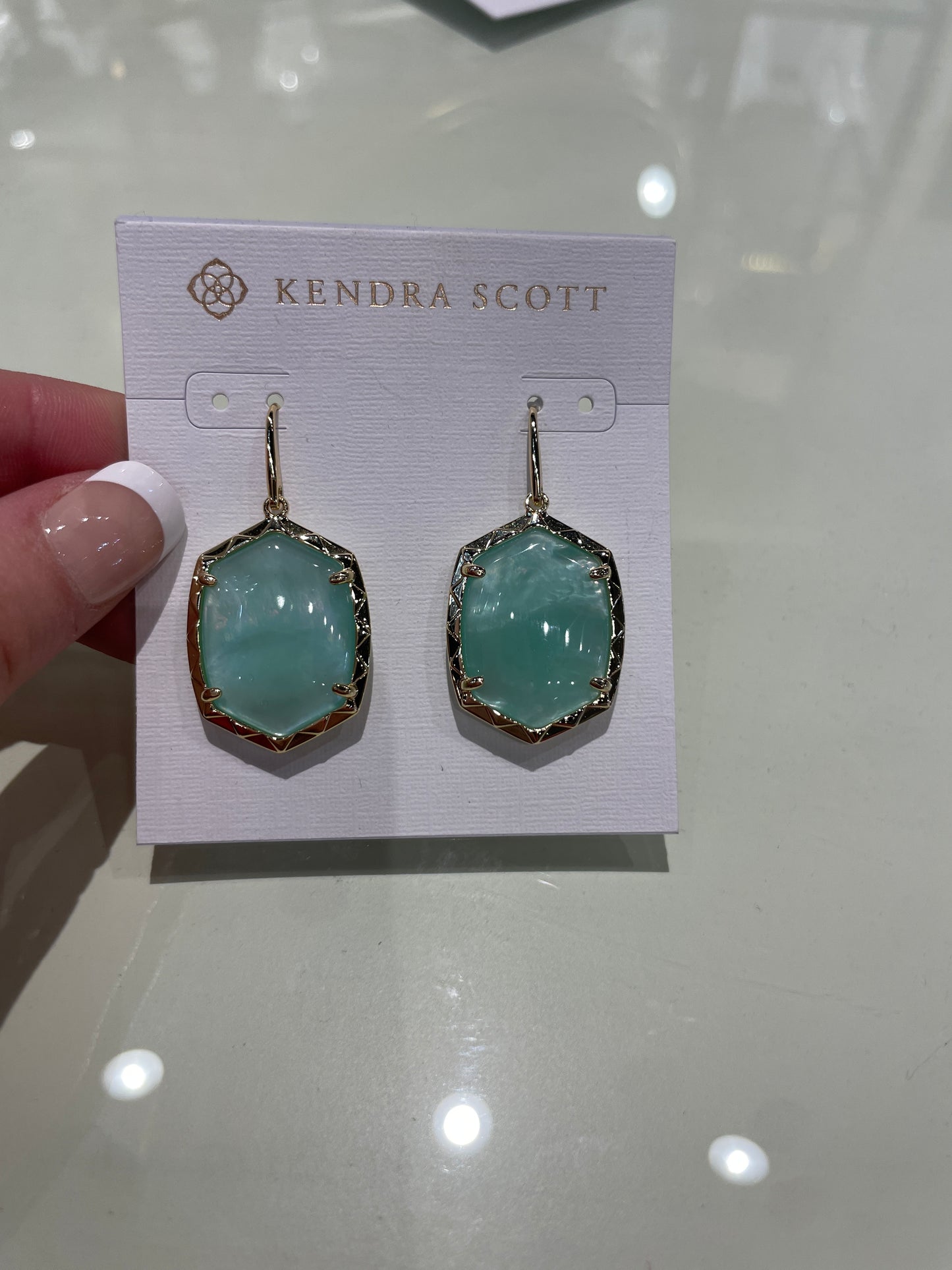 DAPHNE DROP EAR GOLD LIGHT GREEN MOP EARRINGS
