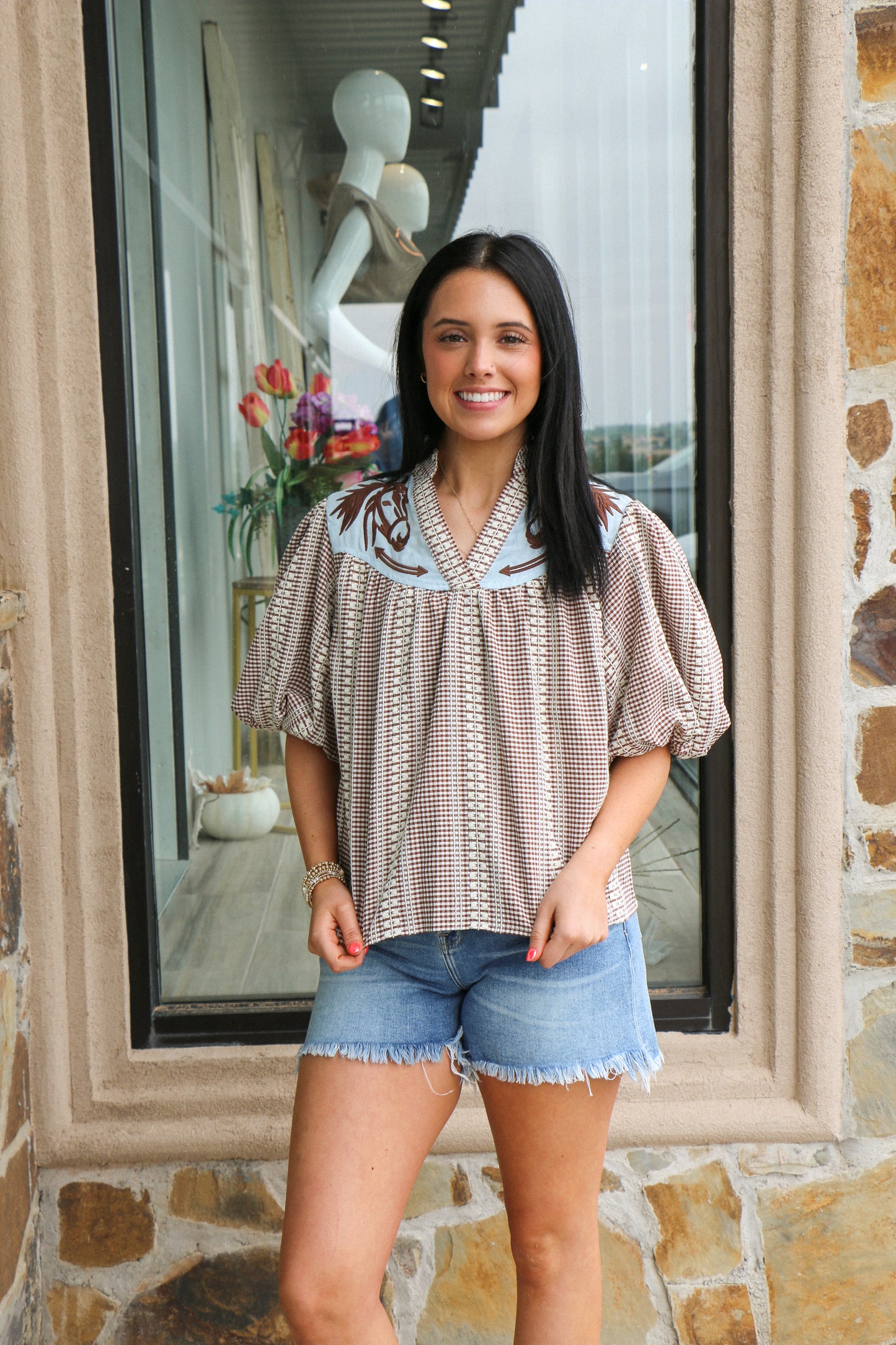 Puff Sleeve Gingham top