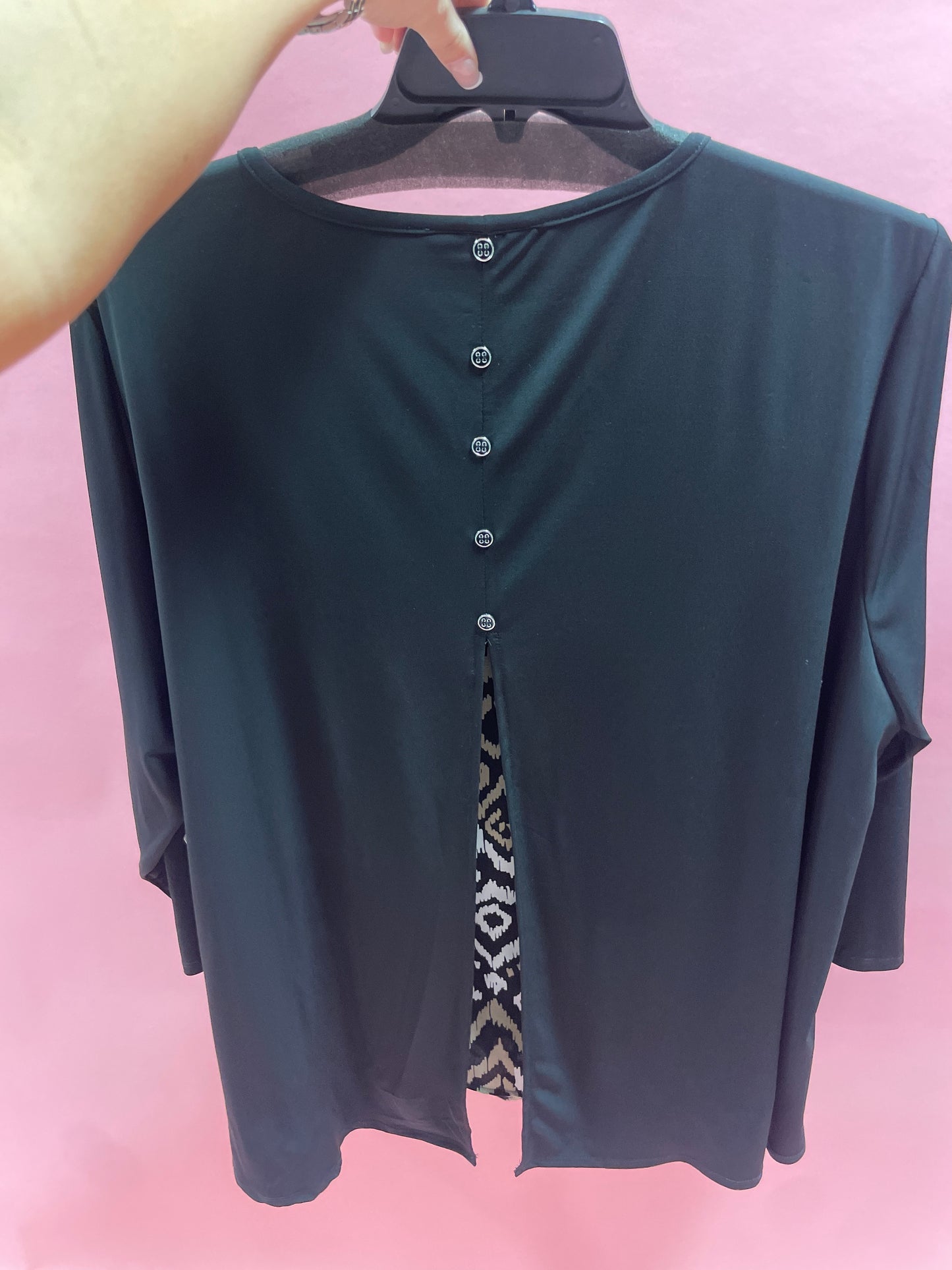 3/4 SLV SCOOP NK-1-PKT HI-LO SPLIT BK LAYERED TOP