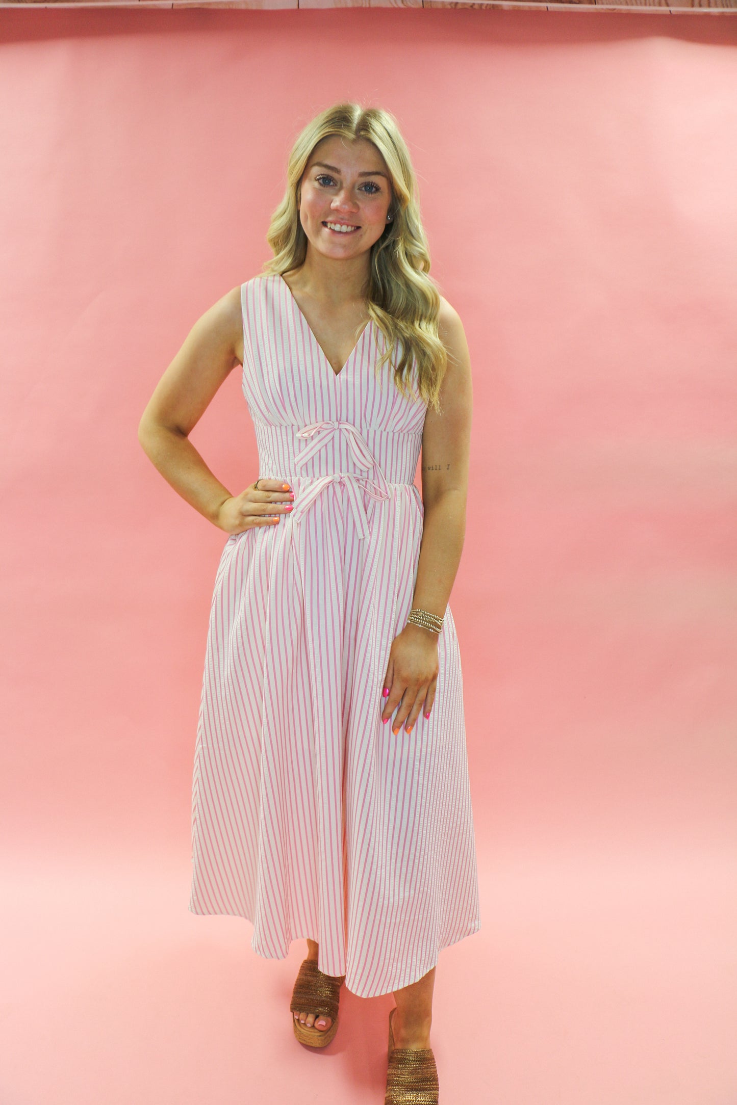 pink long stripe dress