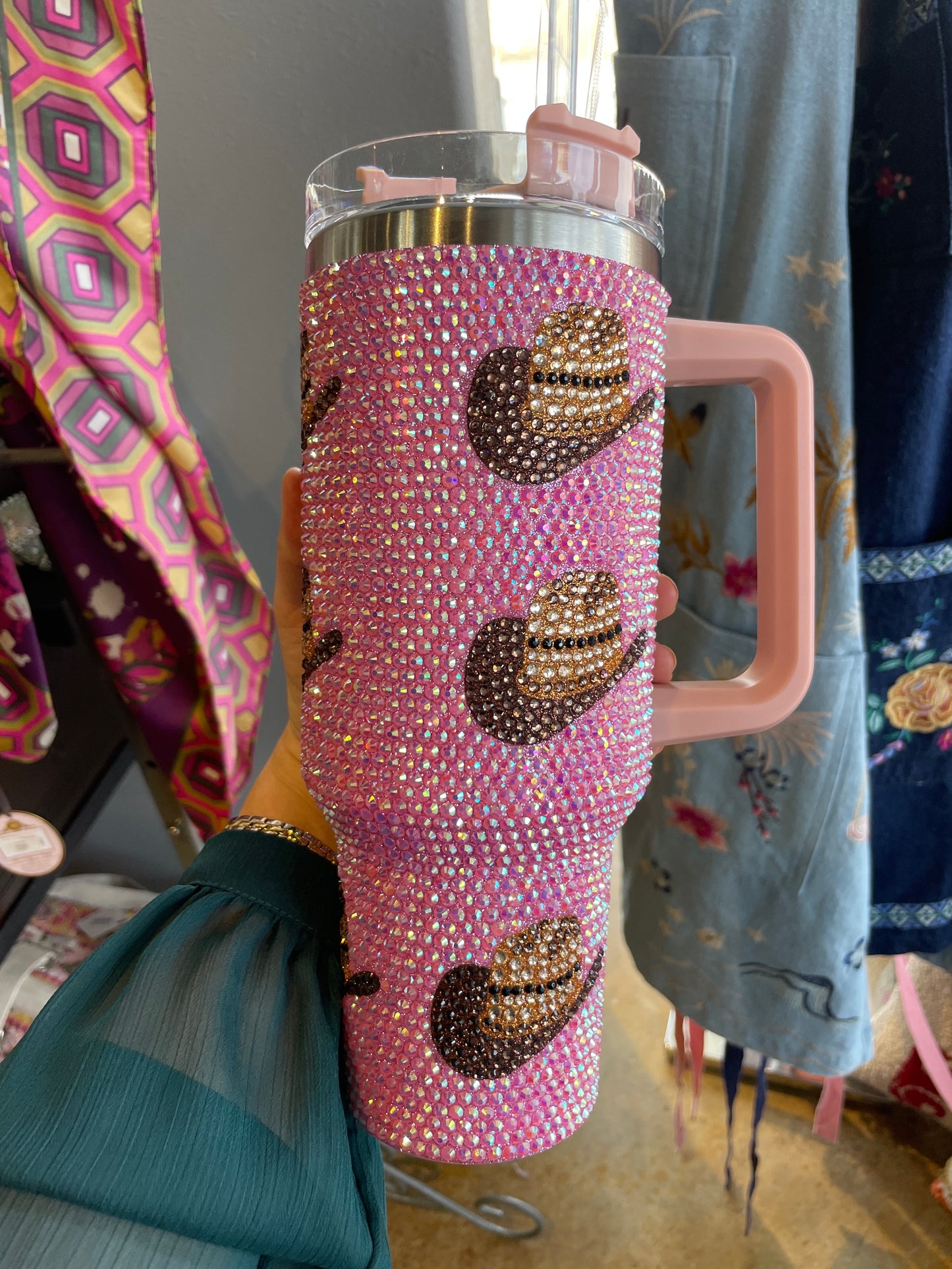 Pink Rhinestone Cowgirl Hat Tumbler