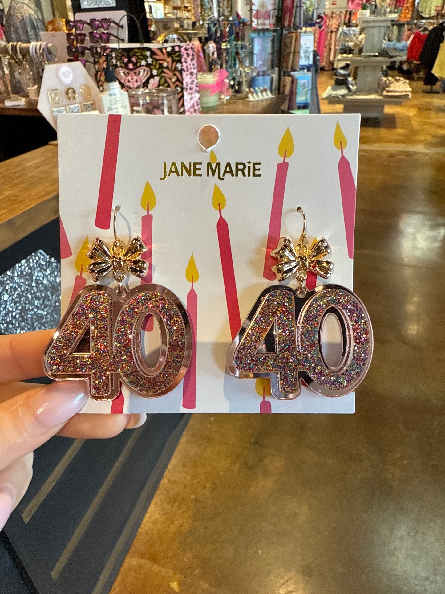 Multi Glitter Acrylic age Earring with Gold Bow
