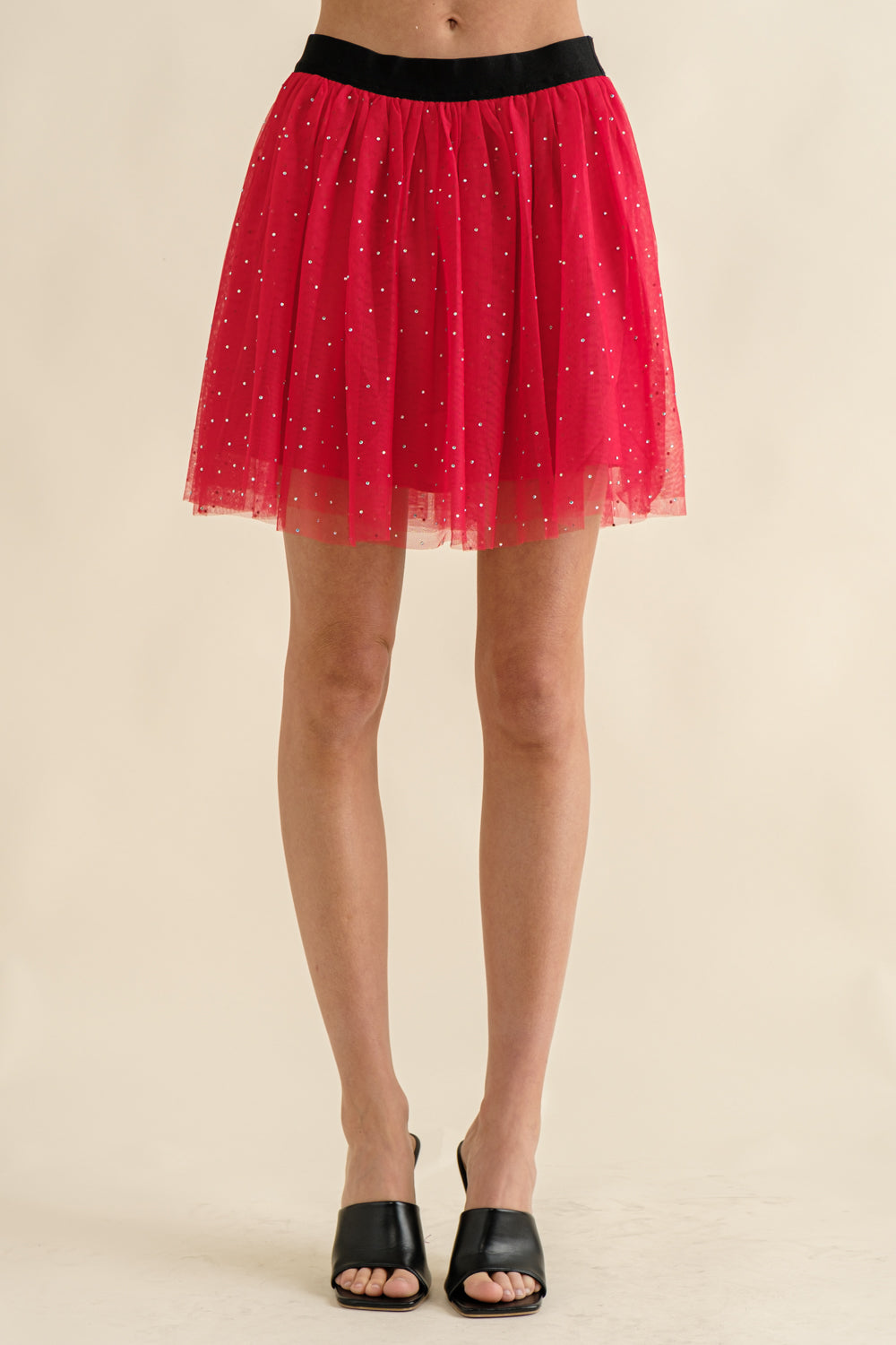 Red tulle mini skirt
