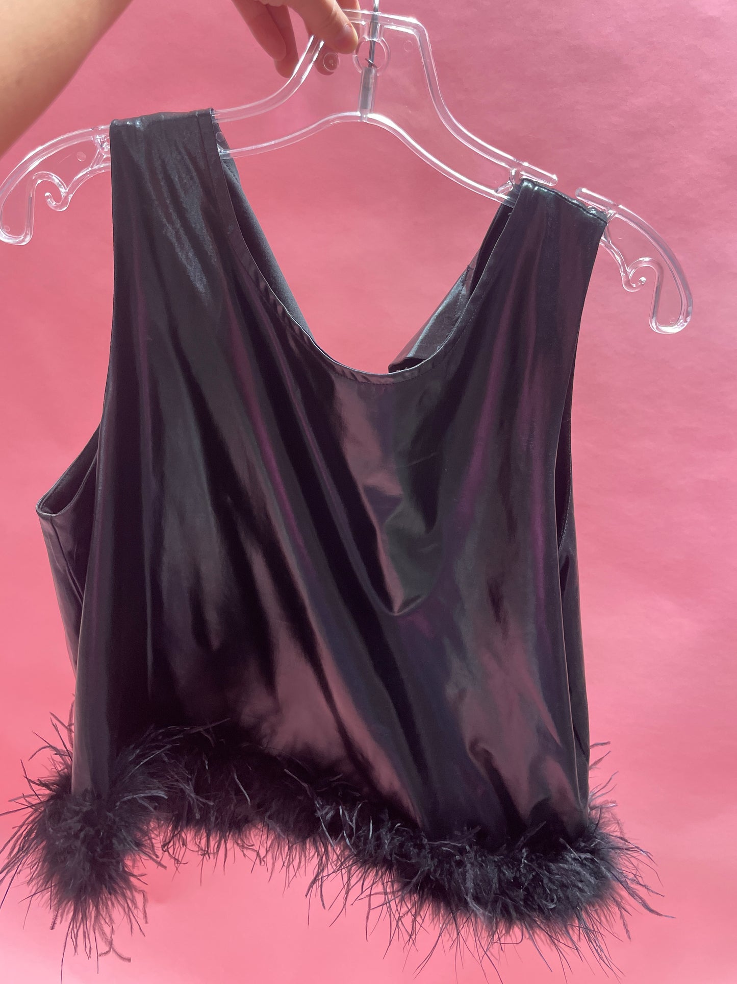 Glossy Black Boa Top