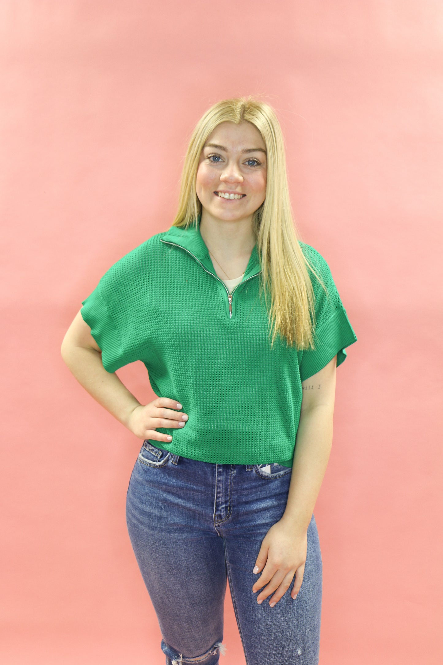 Emerald Open Zip Sweater