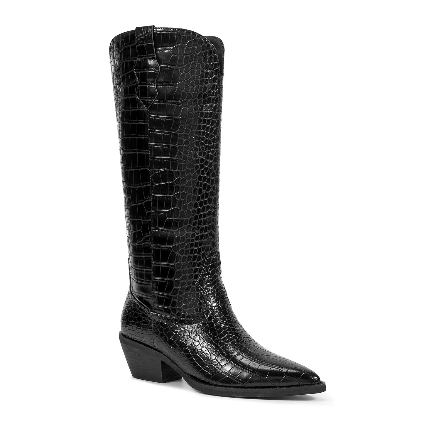Black snakeskin print boots