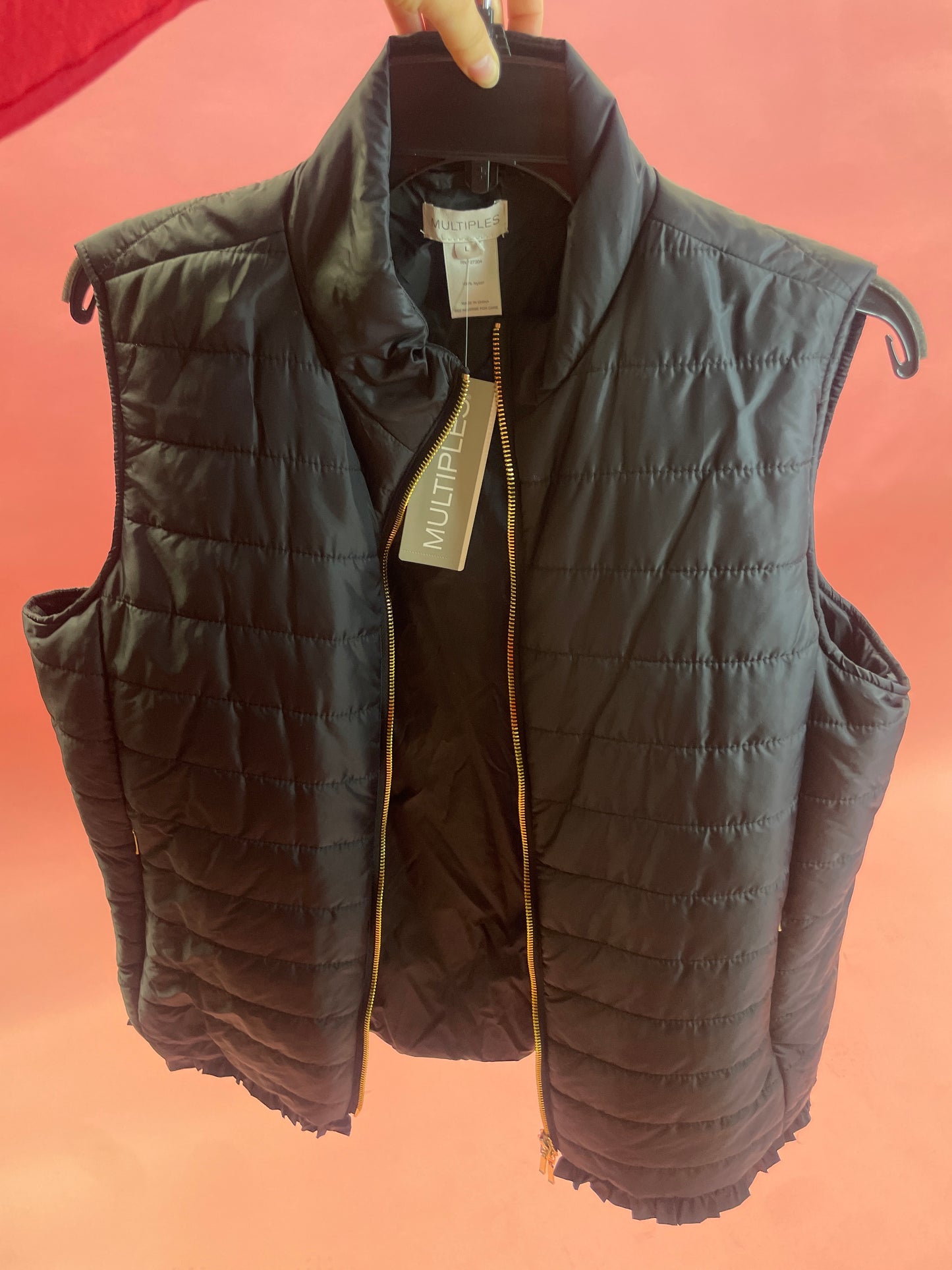 Zip Thru Collar Zip Pkt Quilted Vest ( Black )