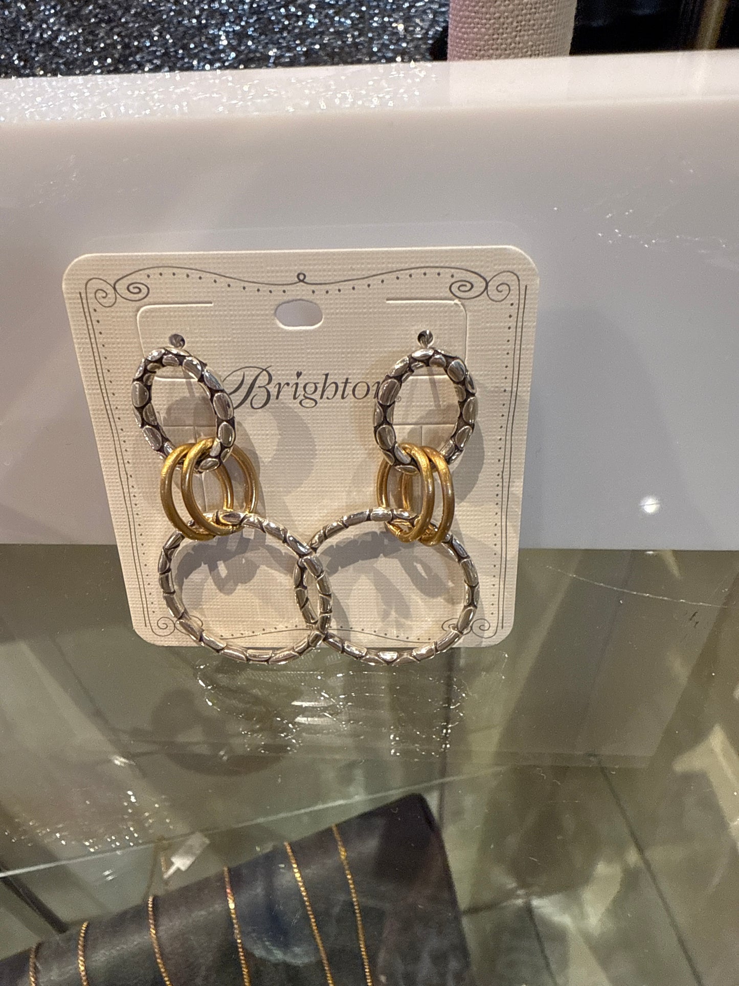Pebble link two tone earrings