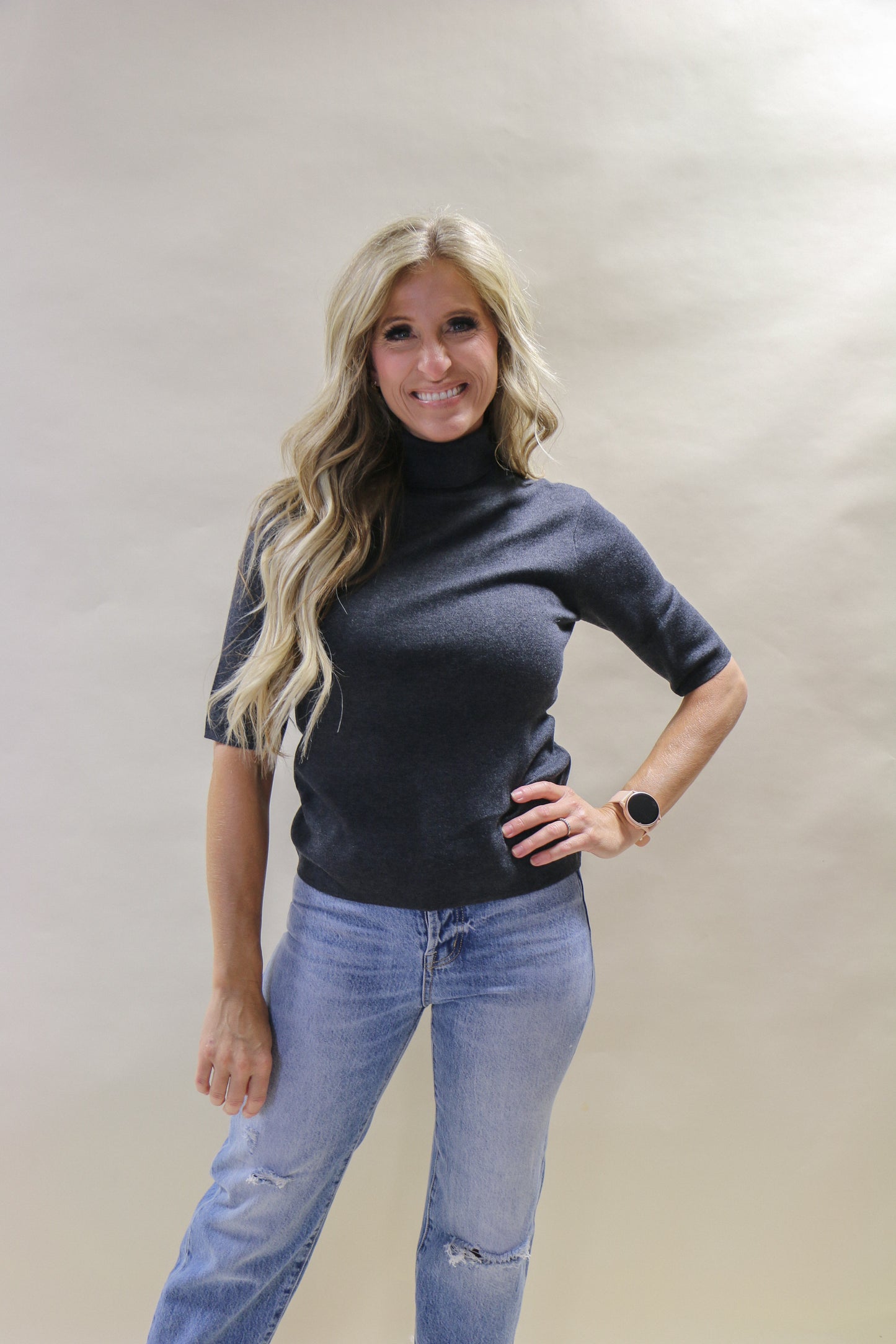 Ribbbed 3/4 Slv Sweater