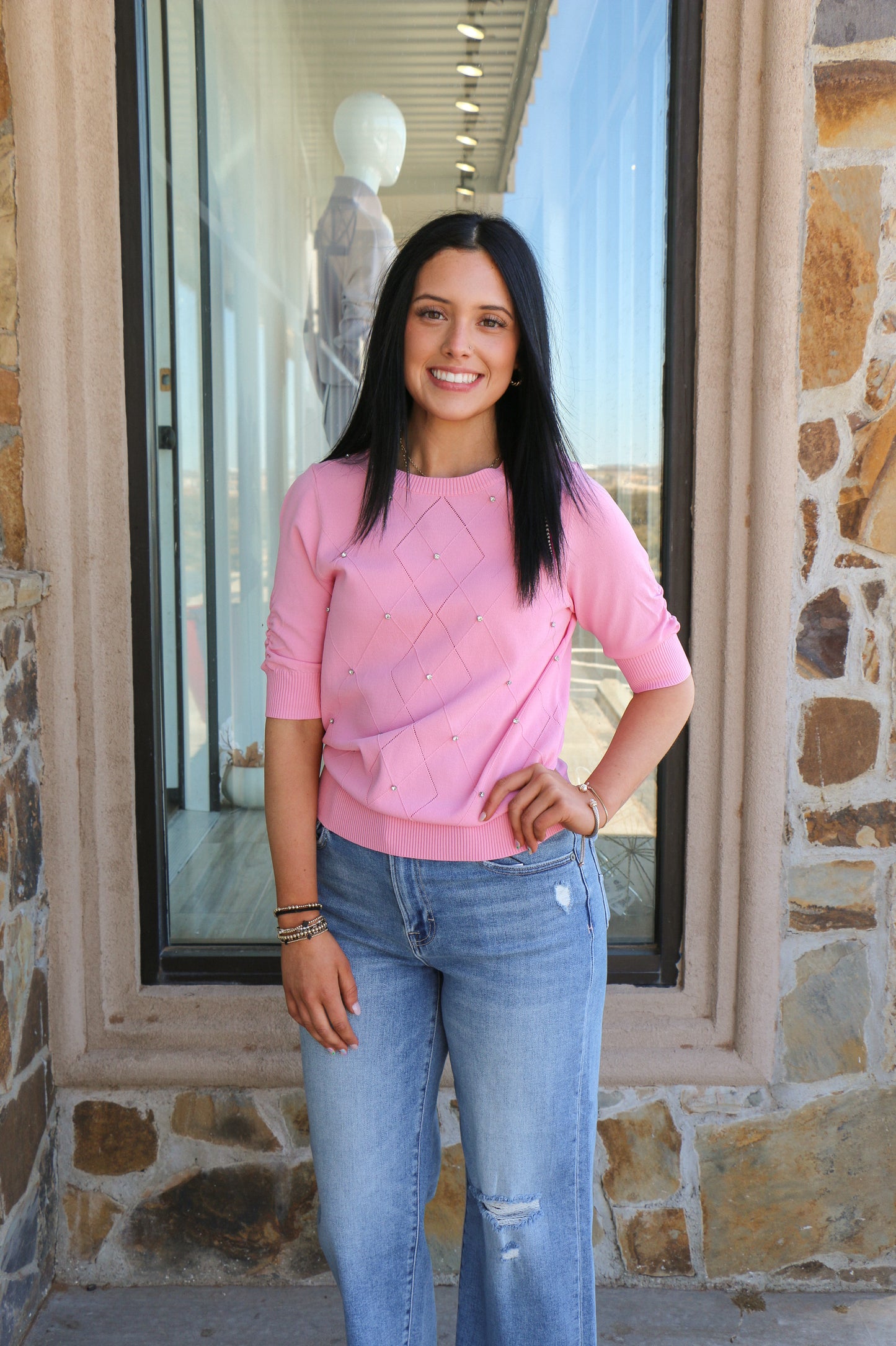 Sweater slv/lss knit embellishment