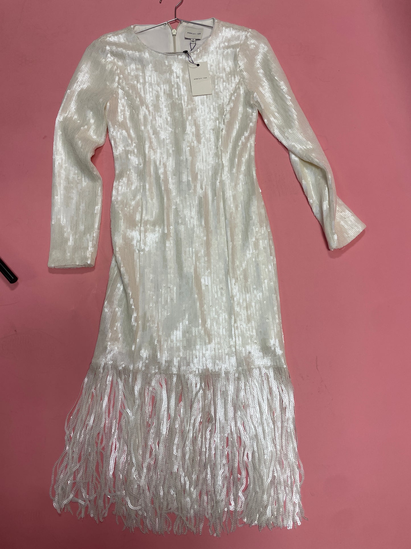 white sequins fringe dress