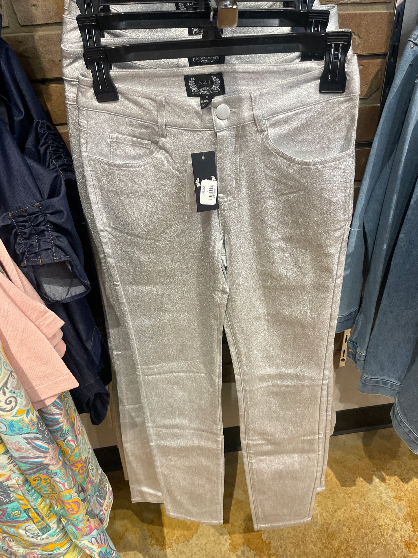 shimmer silver pants