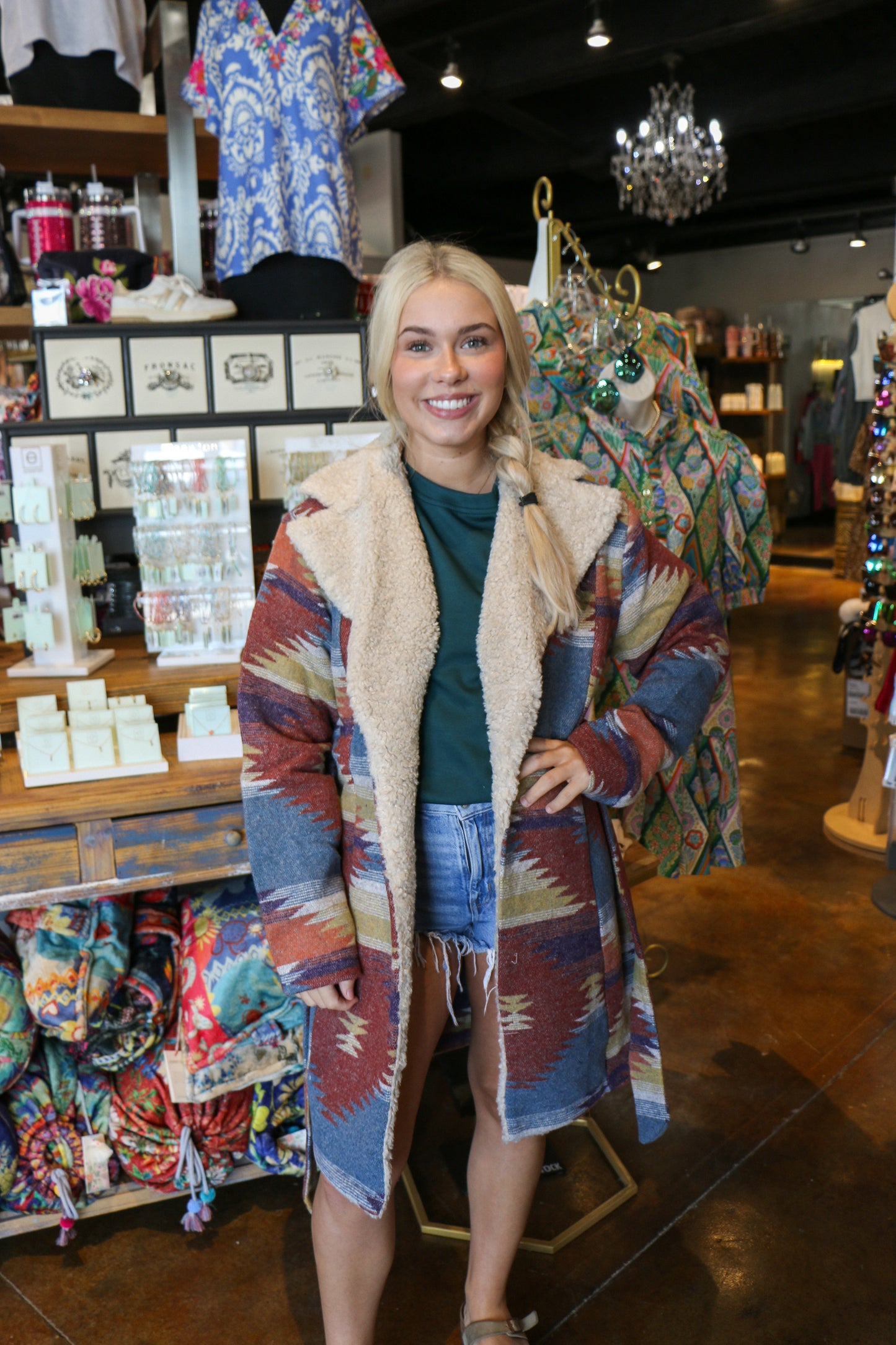 Ruby belted Aztec print shacket