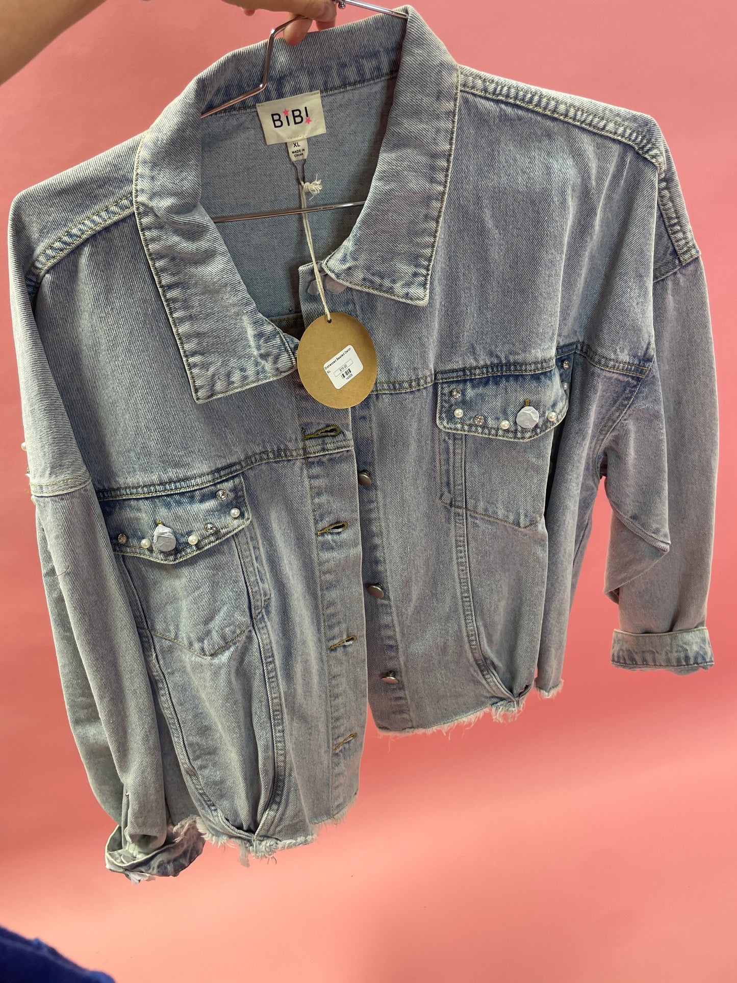 Distressed Beaded Denim Jacket