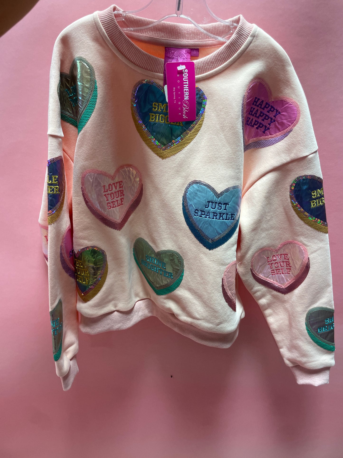 Kids Light Pink Positive Candy Hearts Sweatshirt