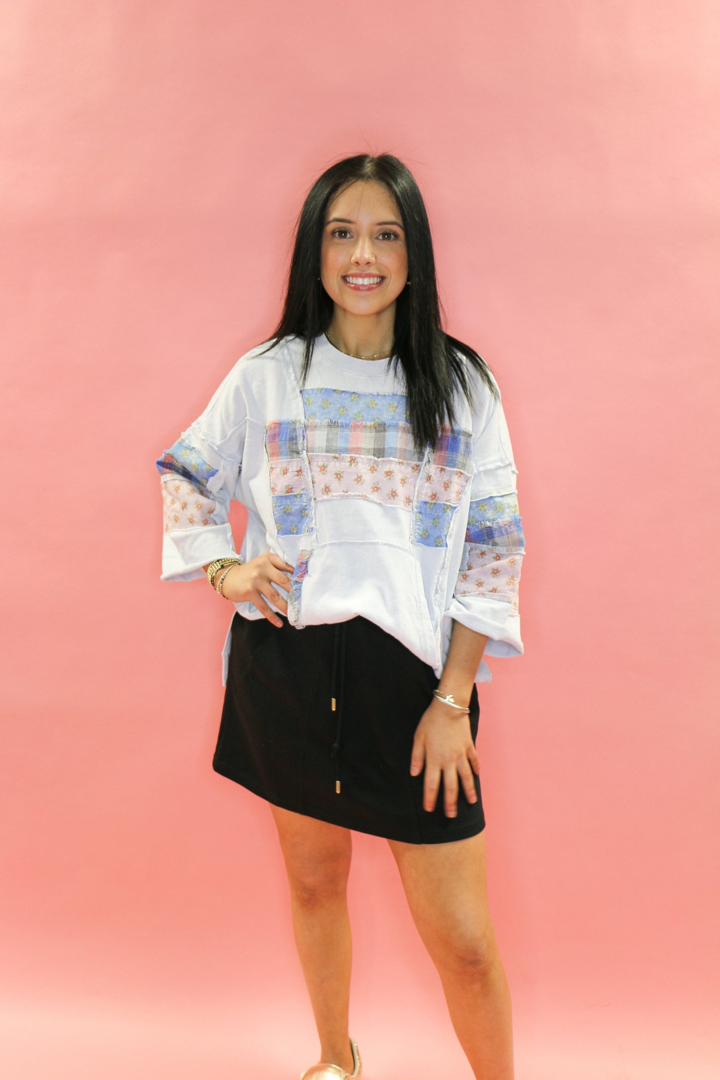 3/4 SLEEVE PATCH WORK TOP