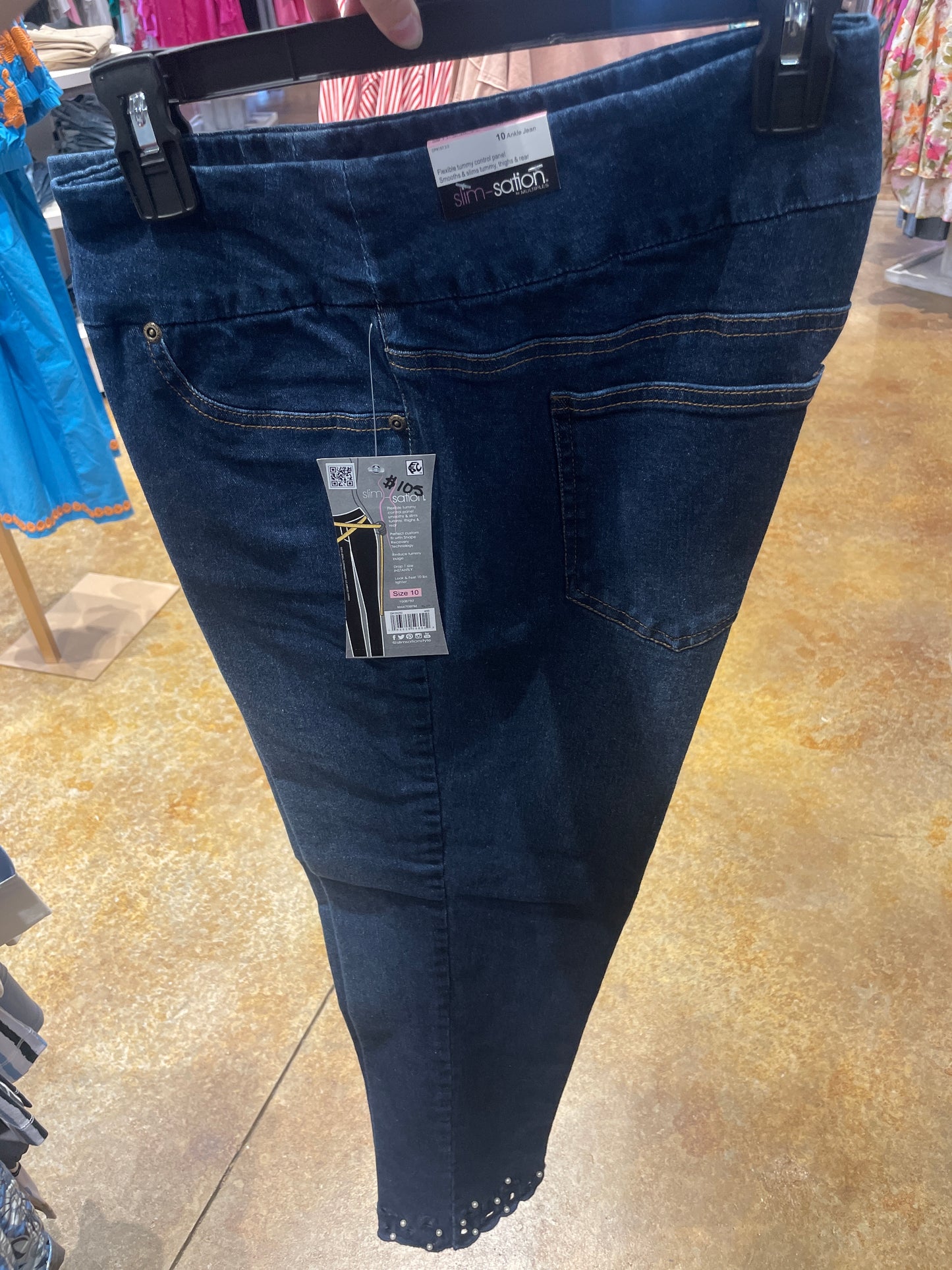 4-PKT Pull- On Jeans Ankle Pants w/ Hem Embellishment