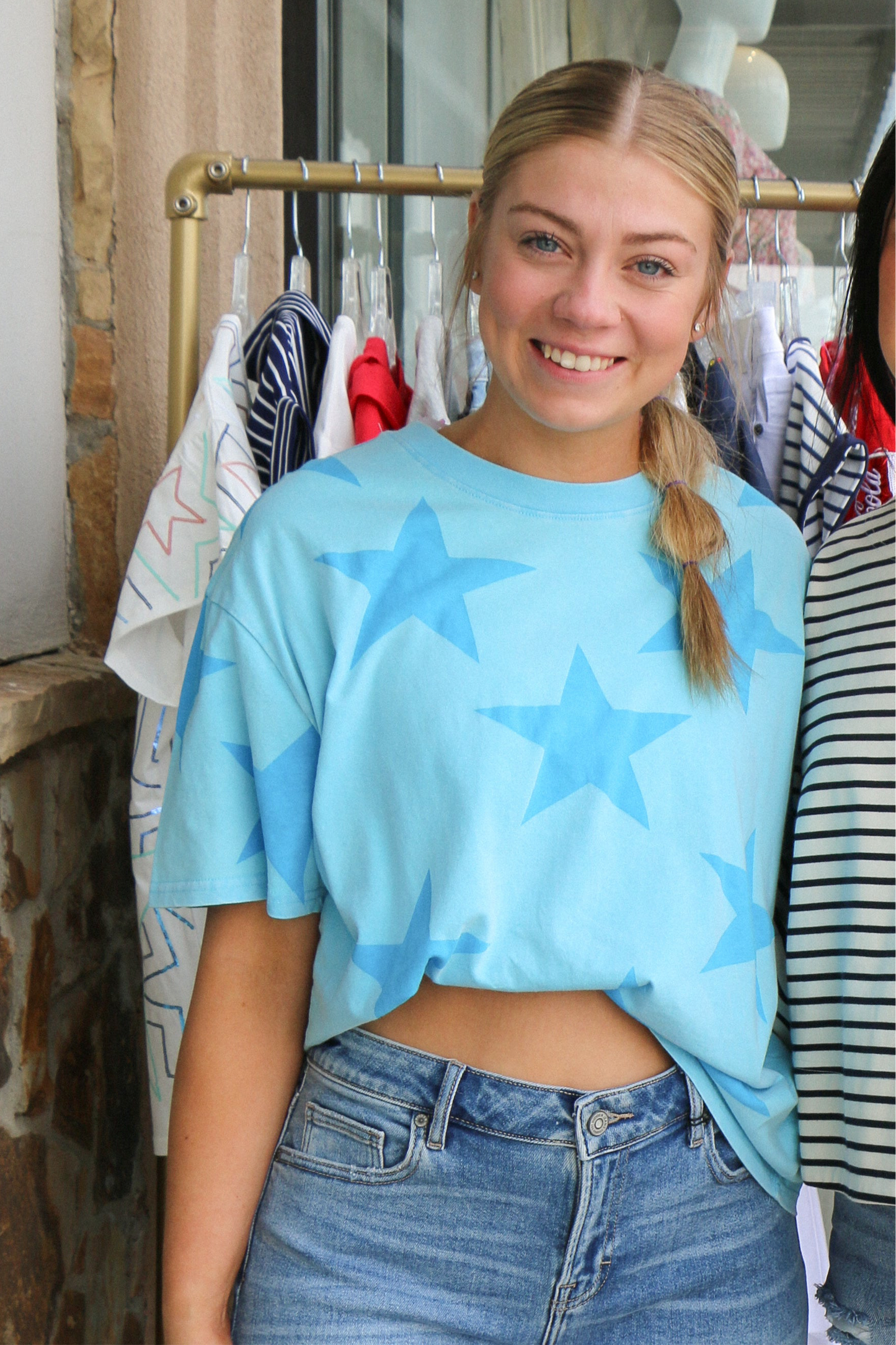Aqua Blue Star Knit Top