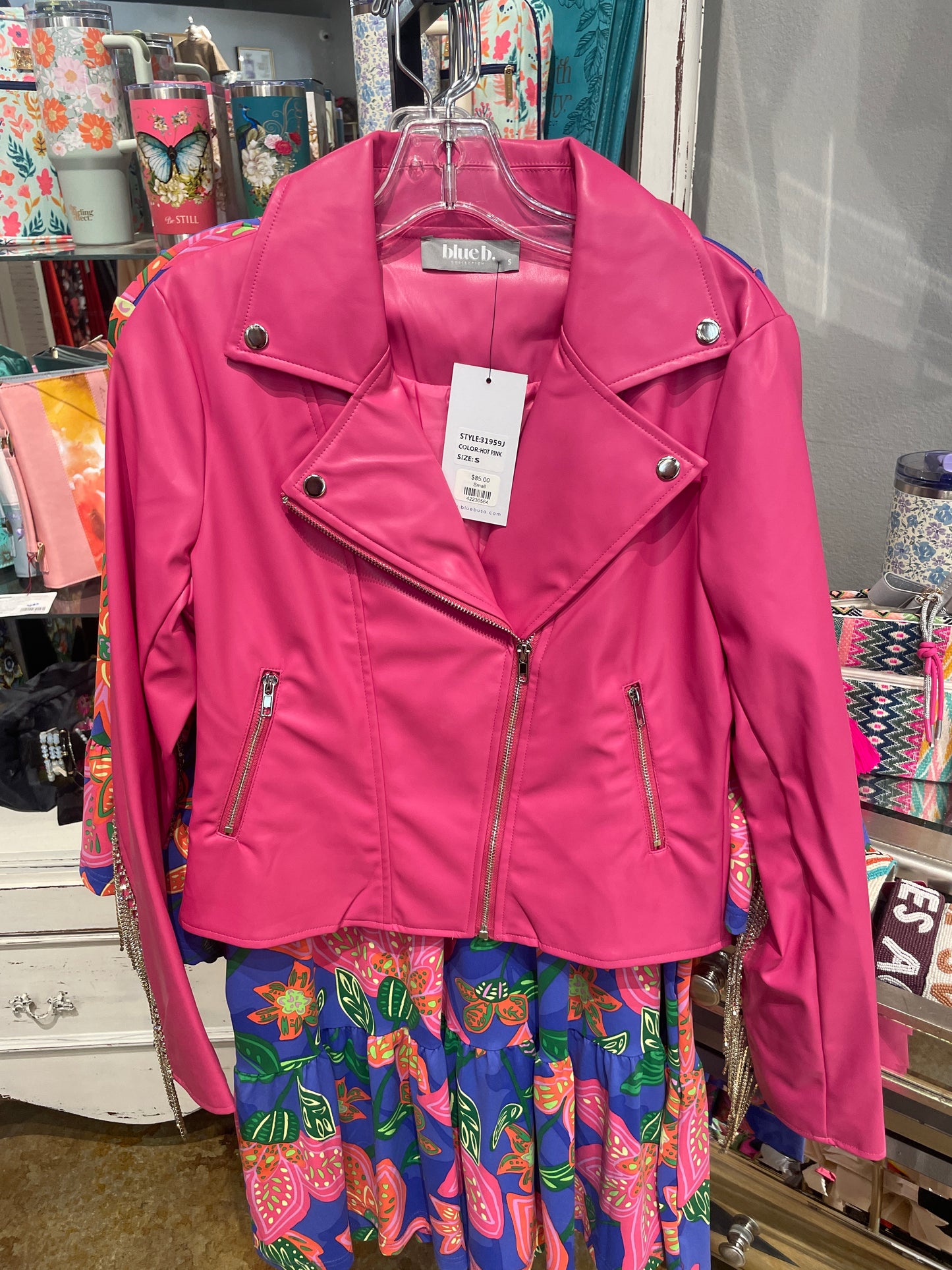 HOT PINK AND RHINESTONE FRINGE TOP