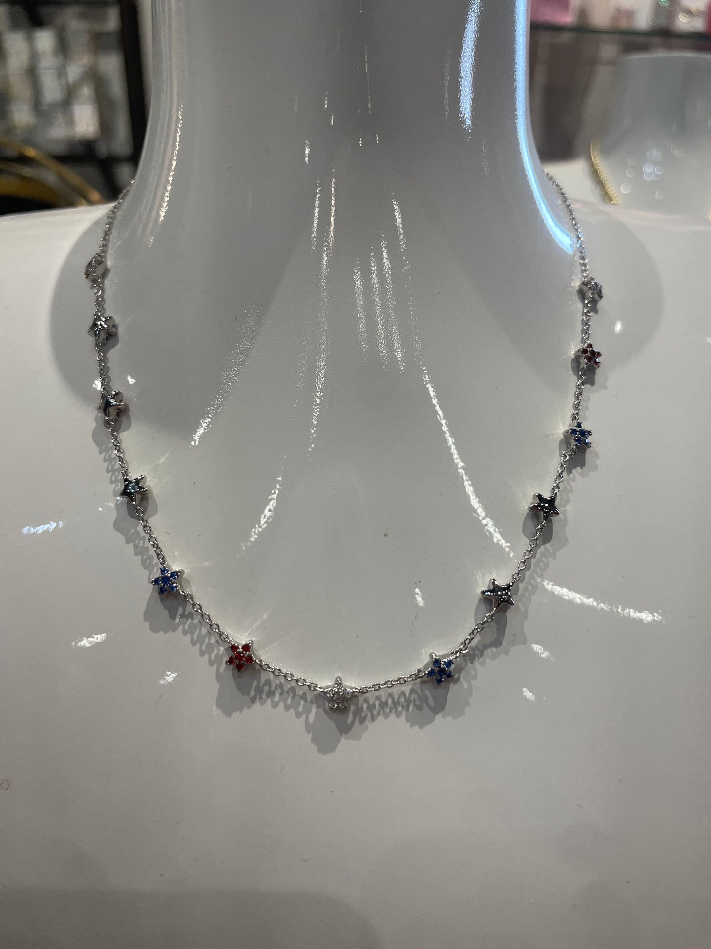 RED WHITE AND BLUE NECKLACE
