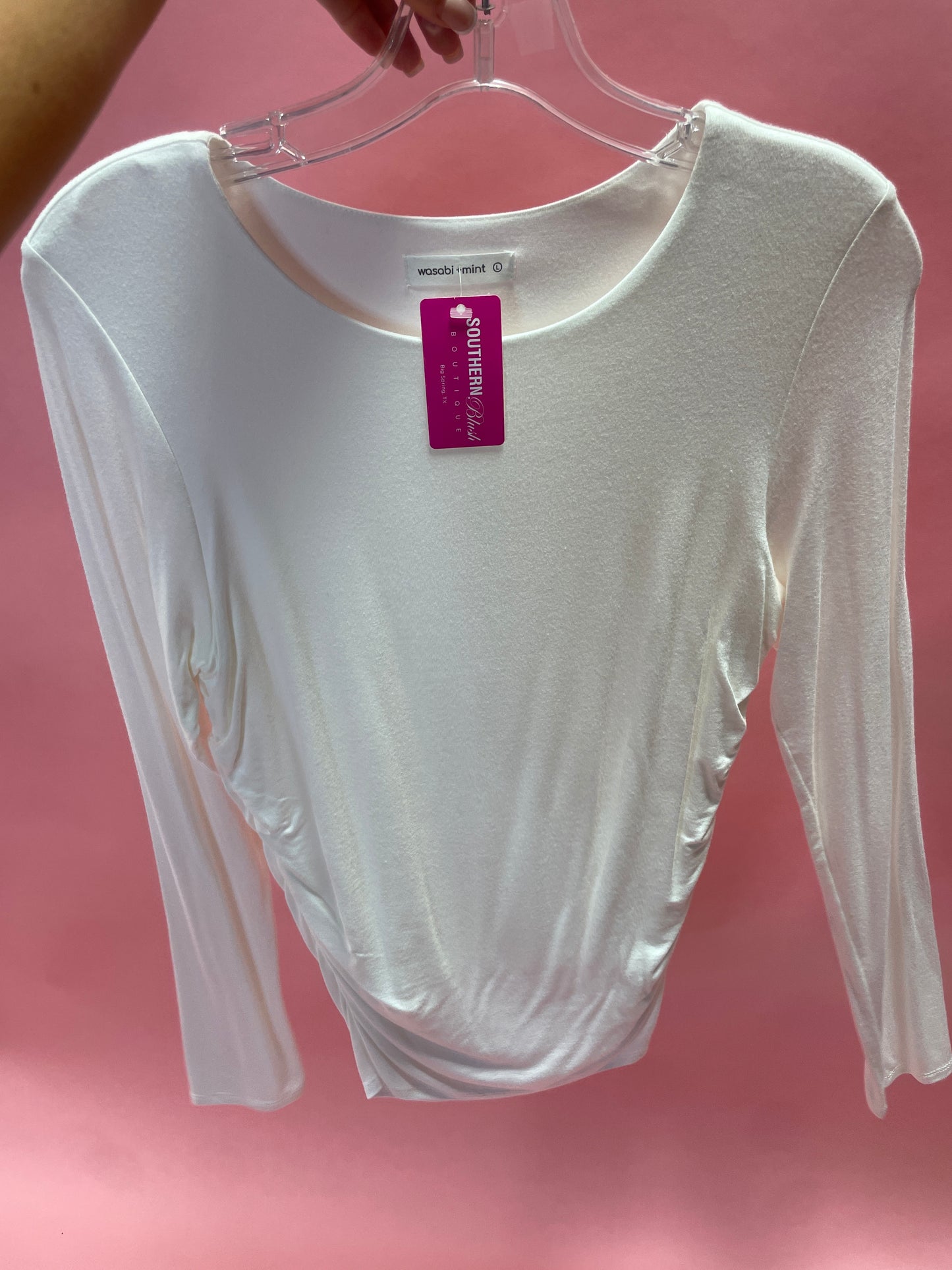 double layer side ruched round neck long sleeve top