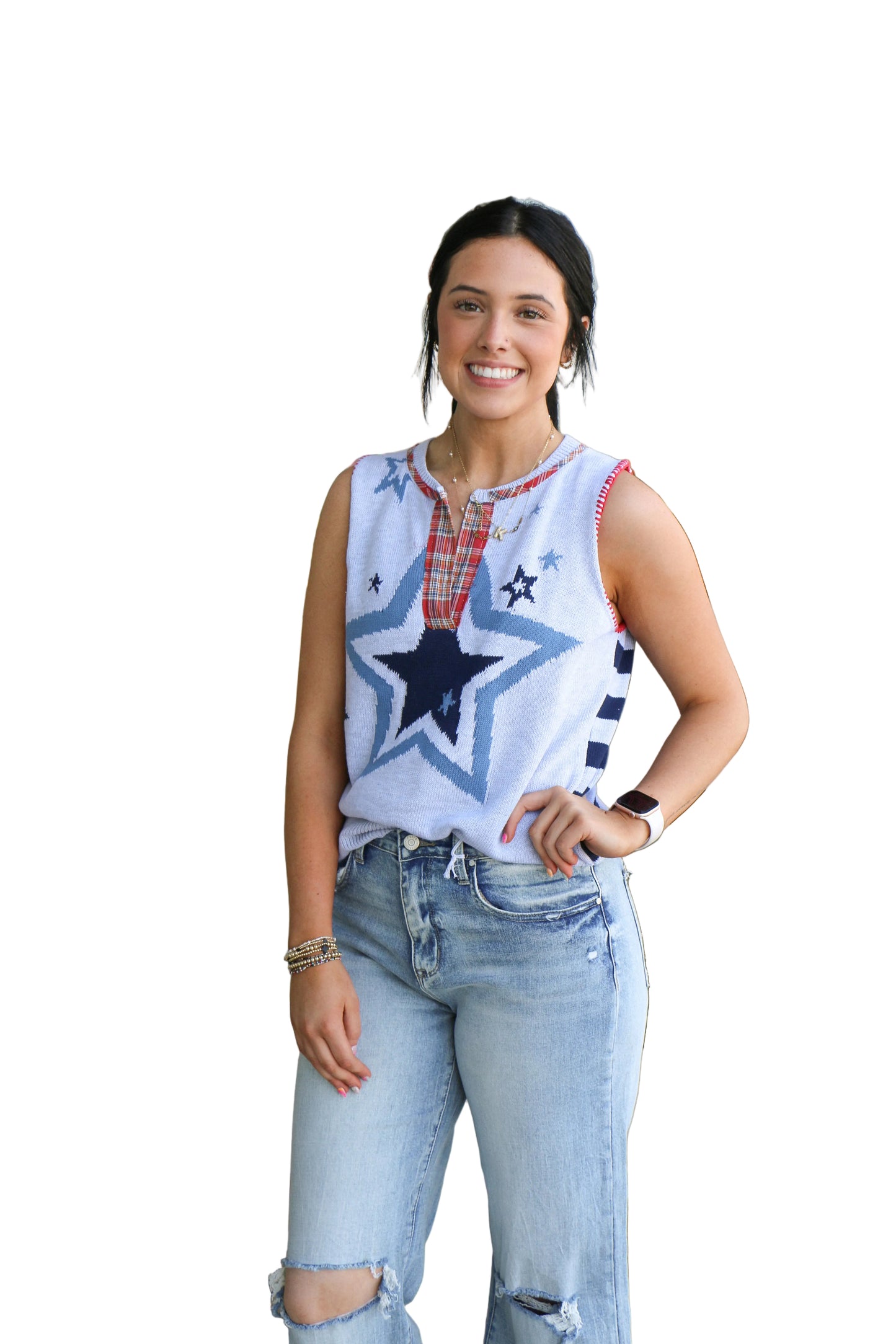 AMERICAN FLAG MOTIF SLVL SWEATER