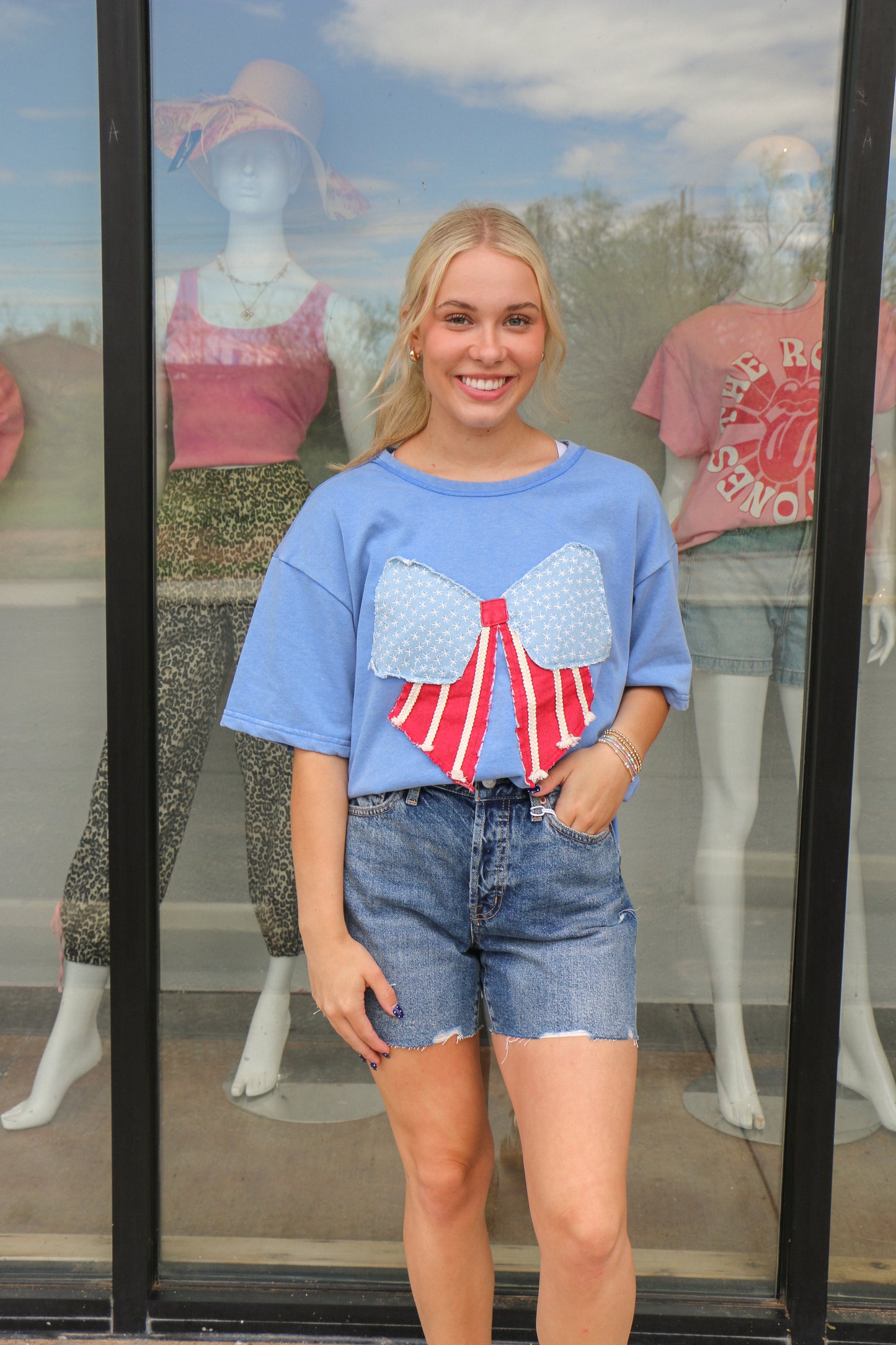 usa colors bow knit top