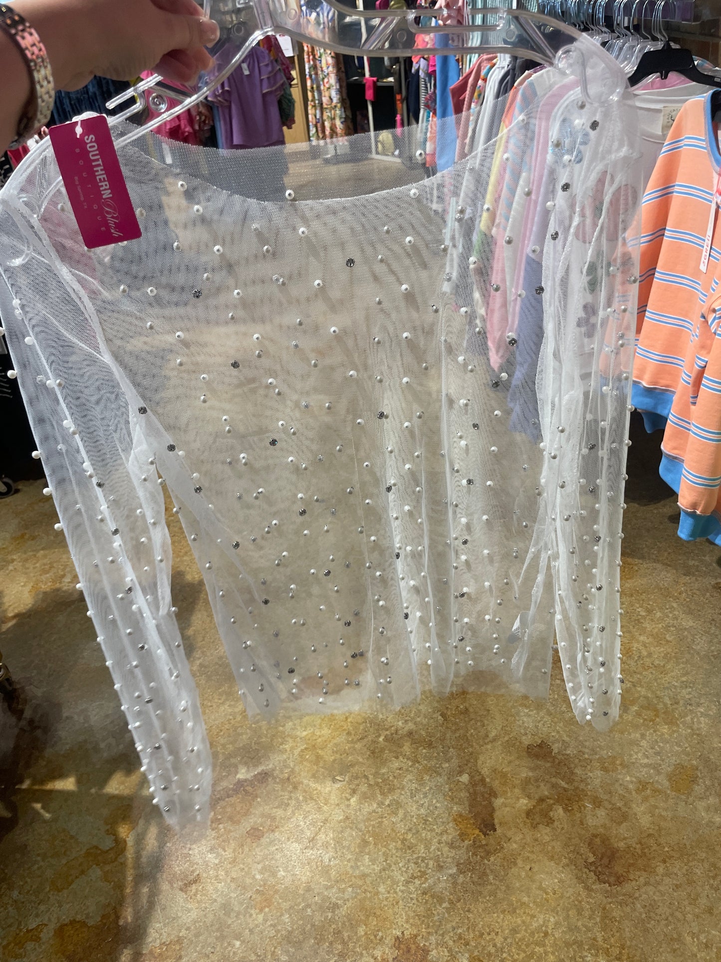 Rhinestone Mesh Top