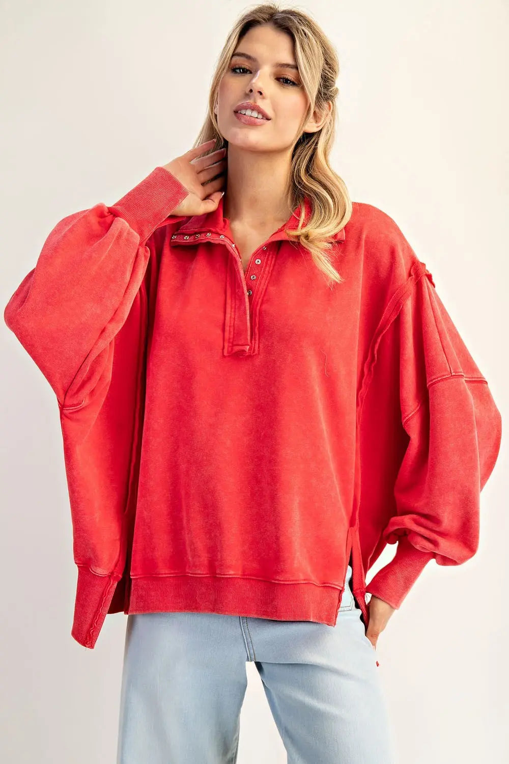 RED WASHED PULL OVER