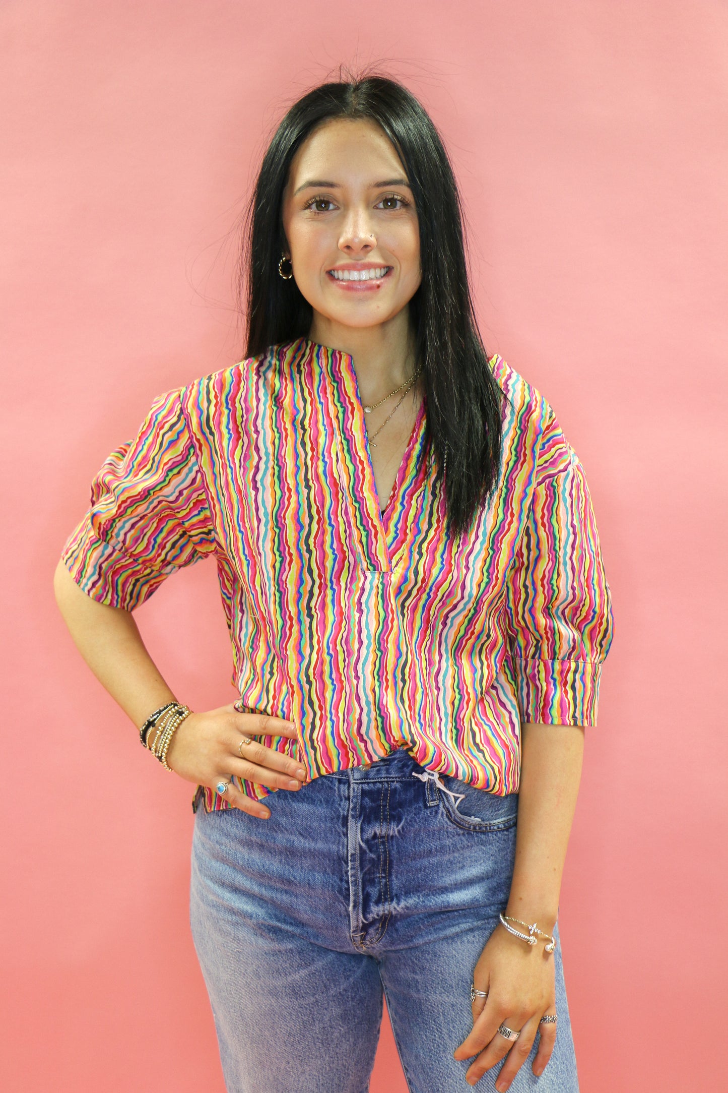 rainbow botched front blouse