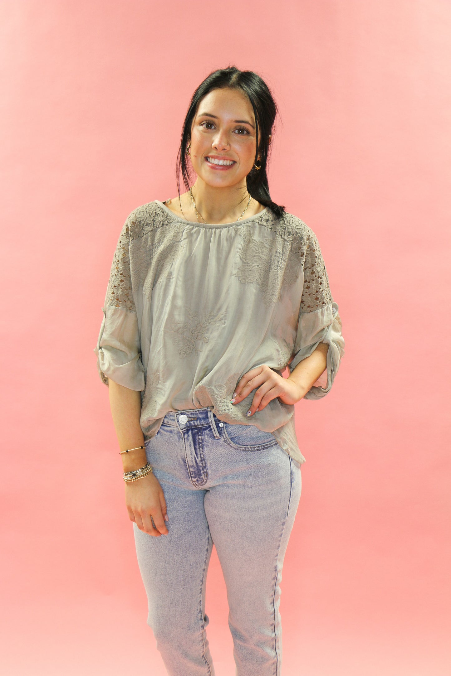 Taupe Embroidery Top