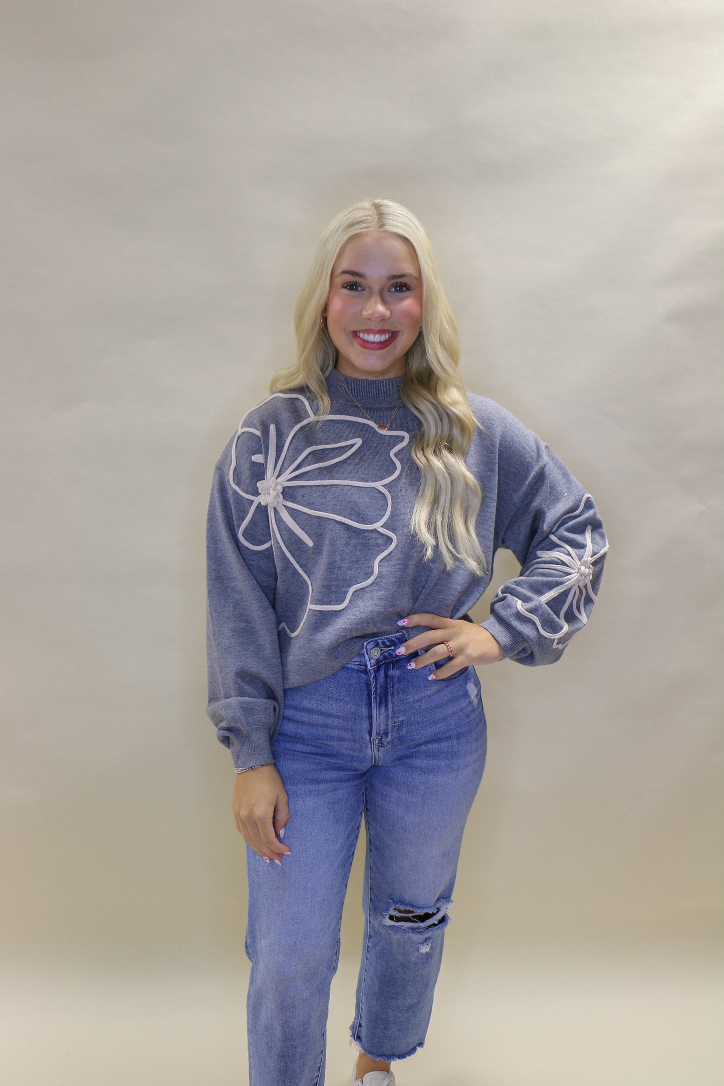 Tape flower patch sweater