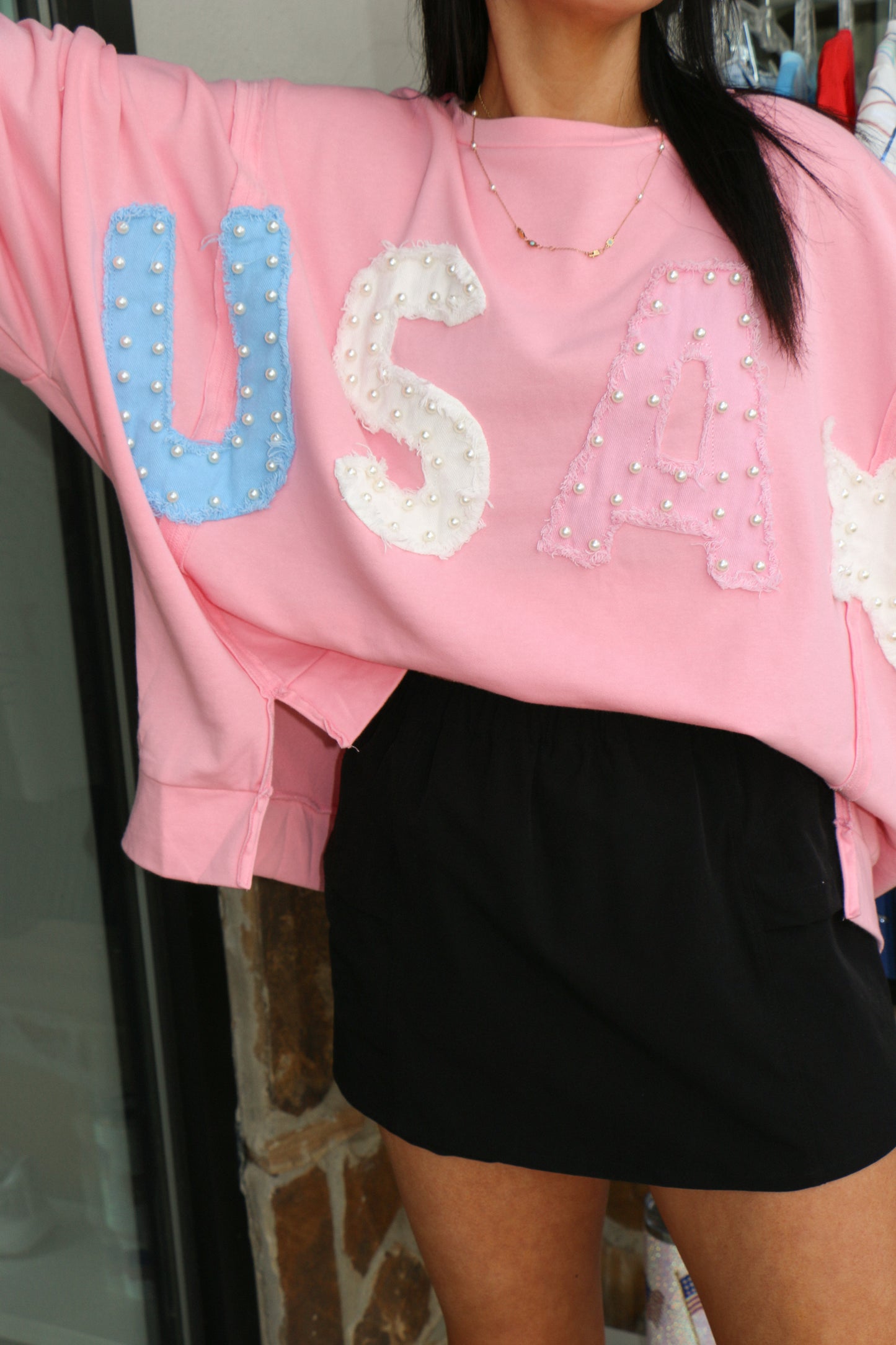 Solid French Terry Oversized Pullover USA Patch