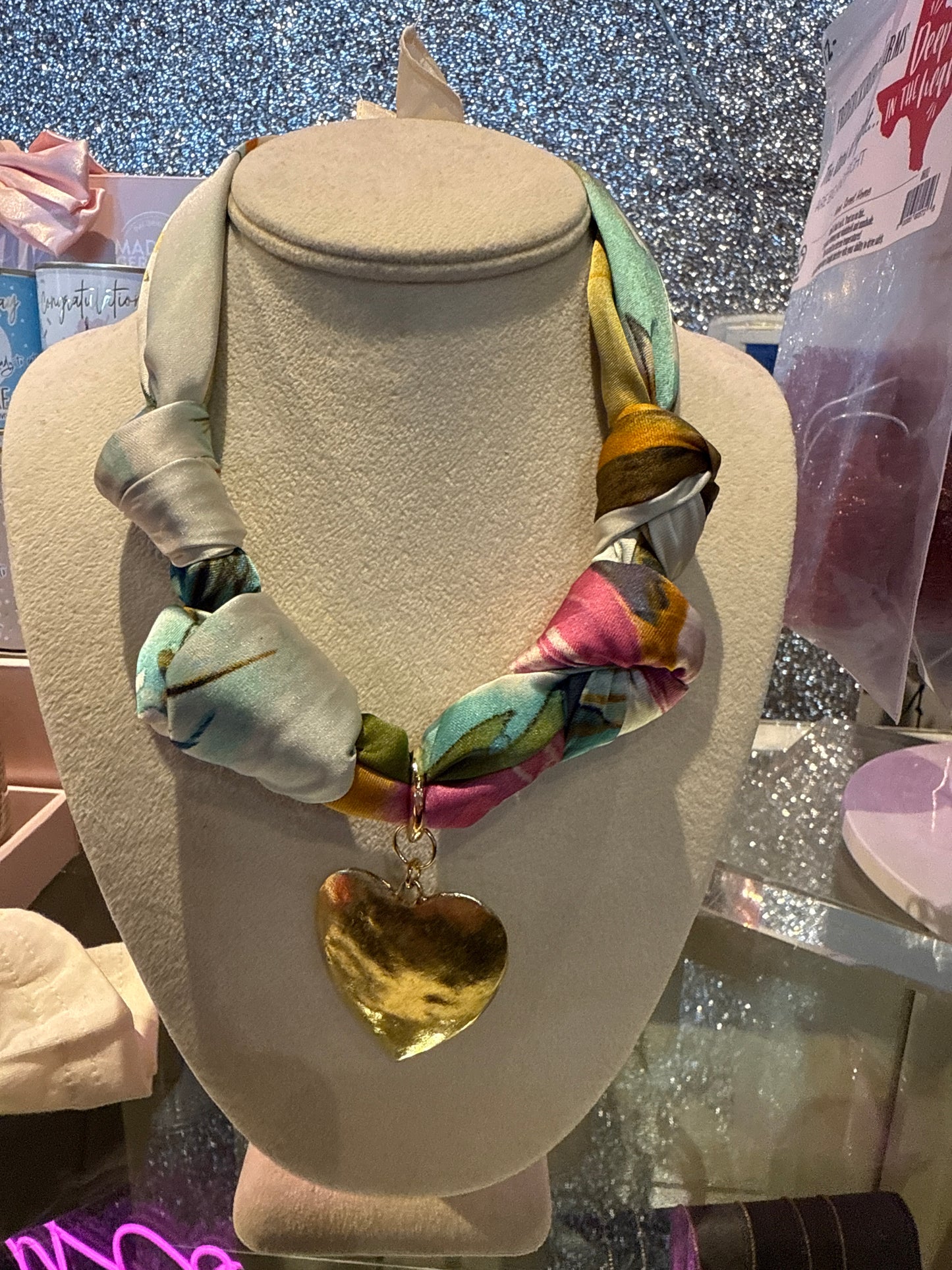 gold heart scarf necklace