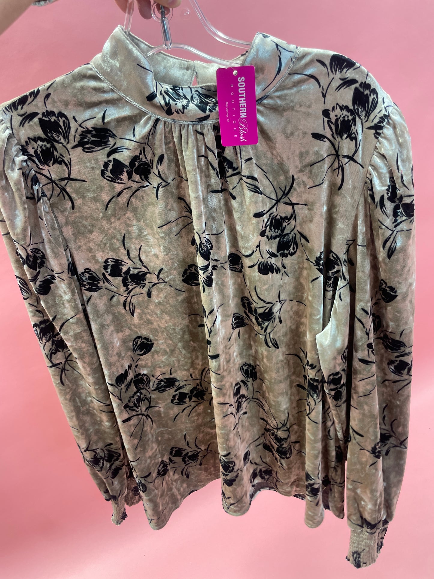 Champagne Velvet Floral Blouse
