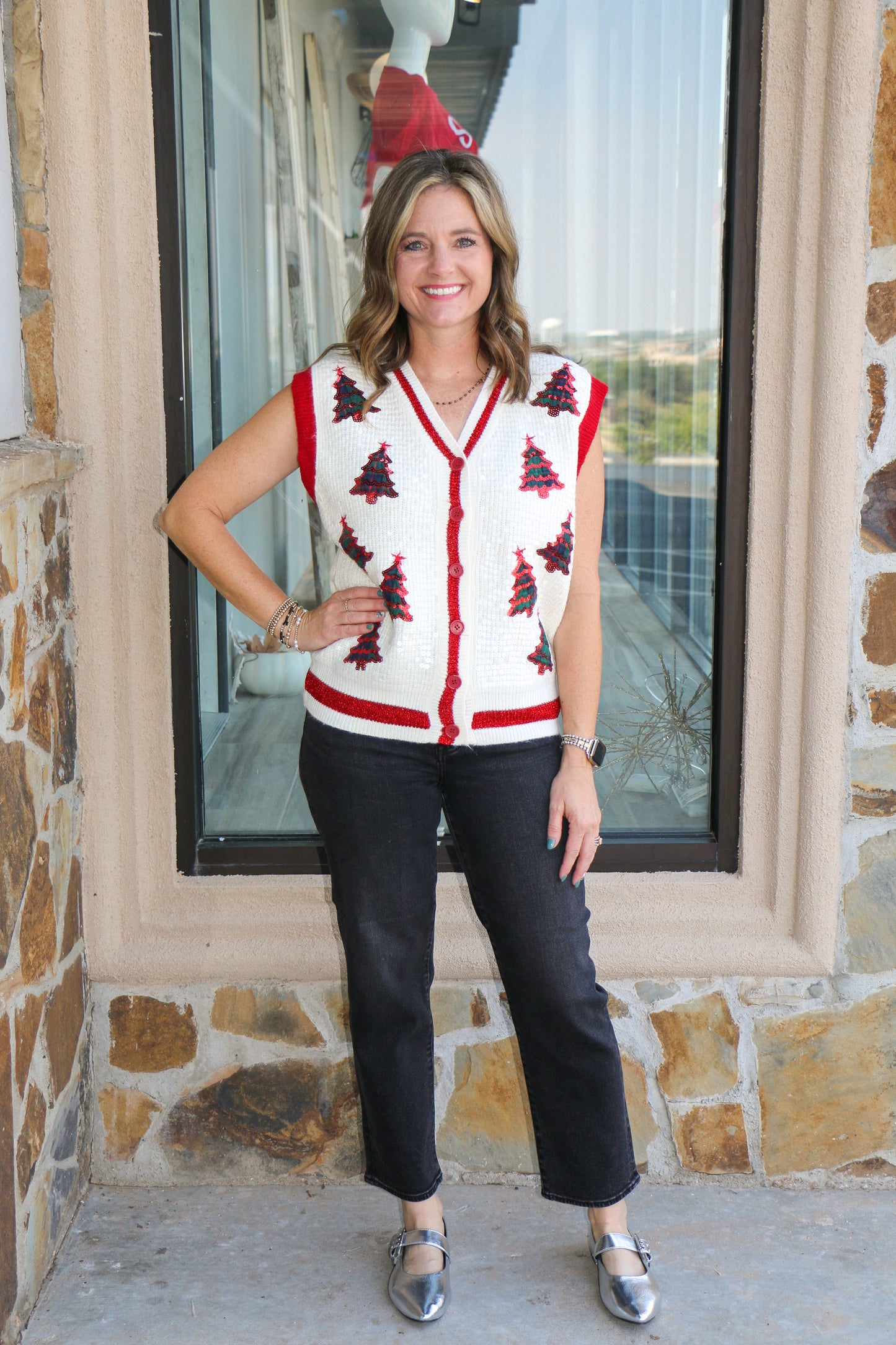 sequin vest plaid tress