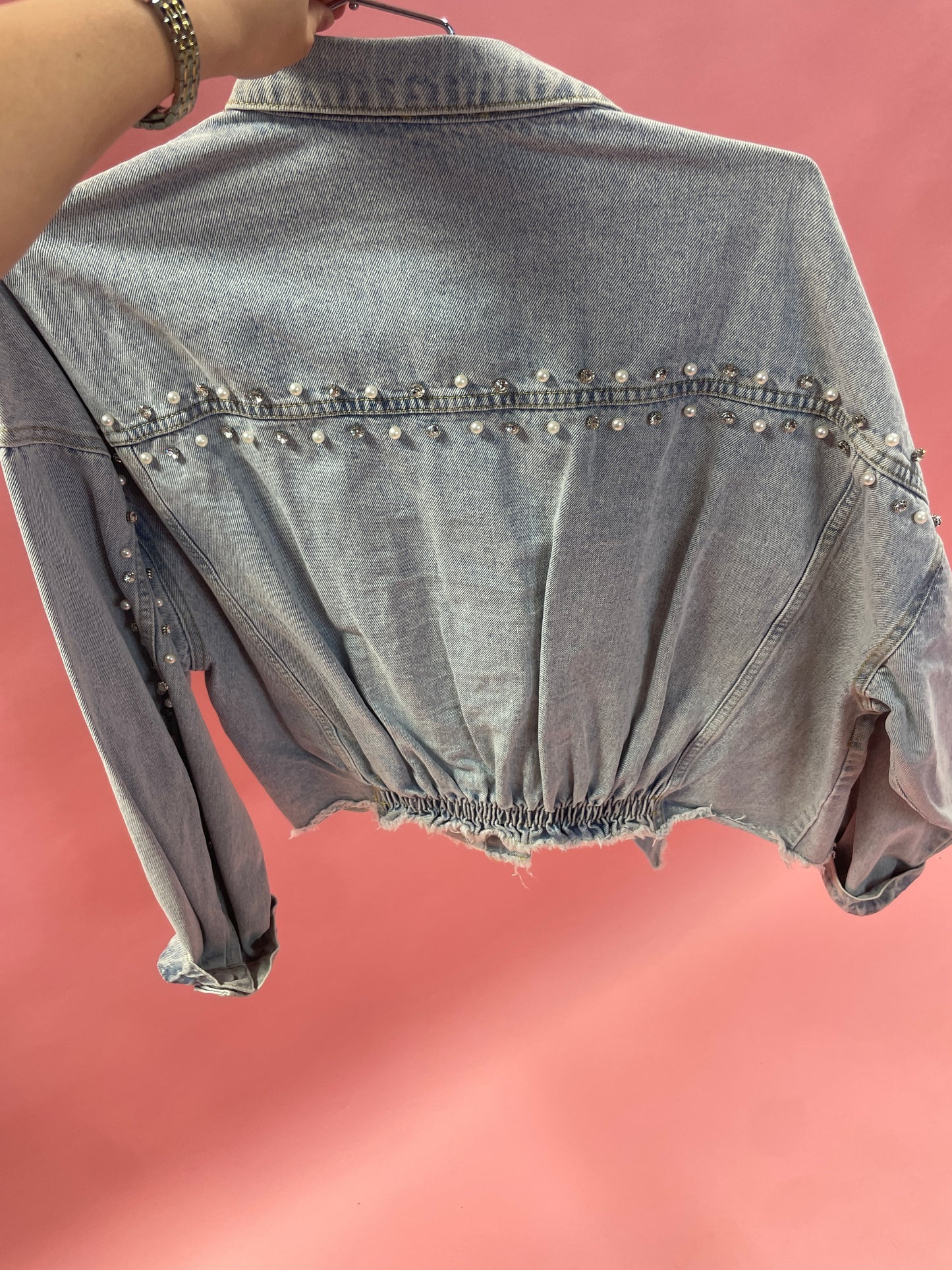 Distressed Beaded Denim Jacket