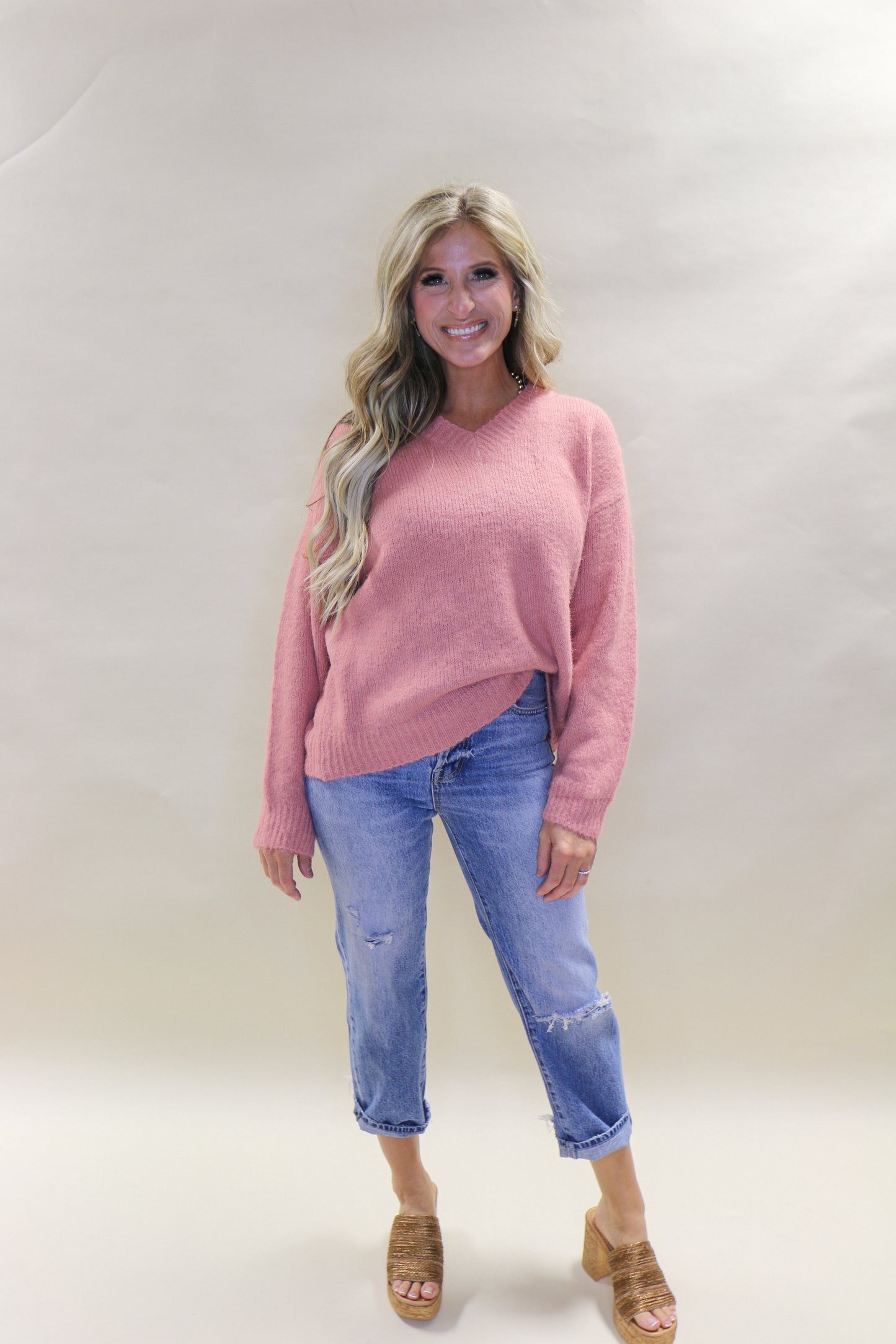 PINK V NECK SWEATER