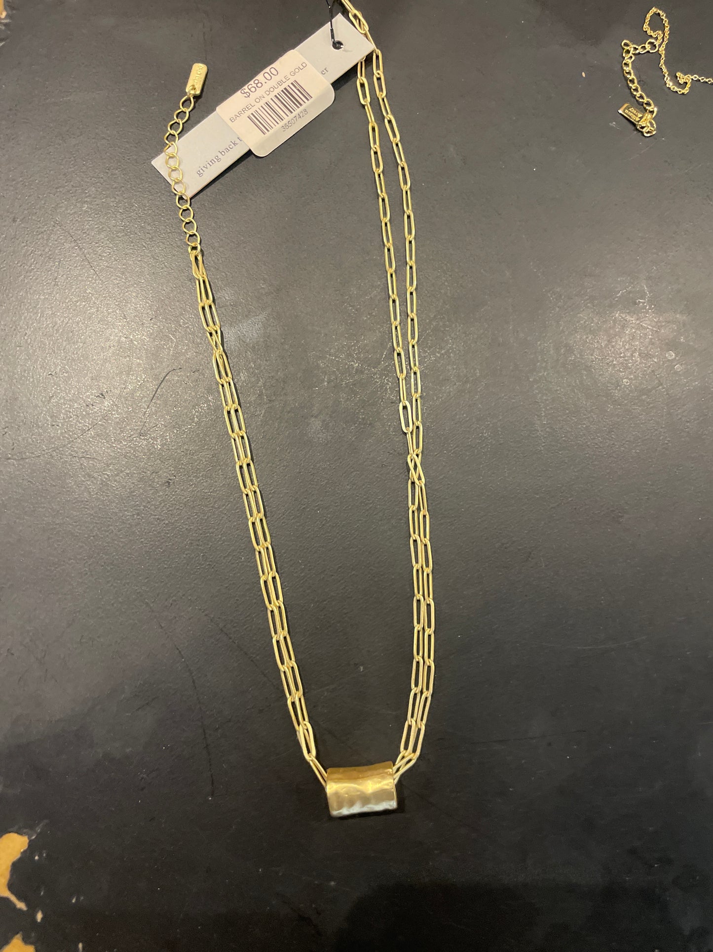 BARREL ON DOUBLE GOLD PAPERCLIP NECKLACE
