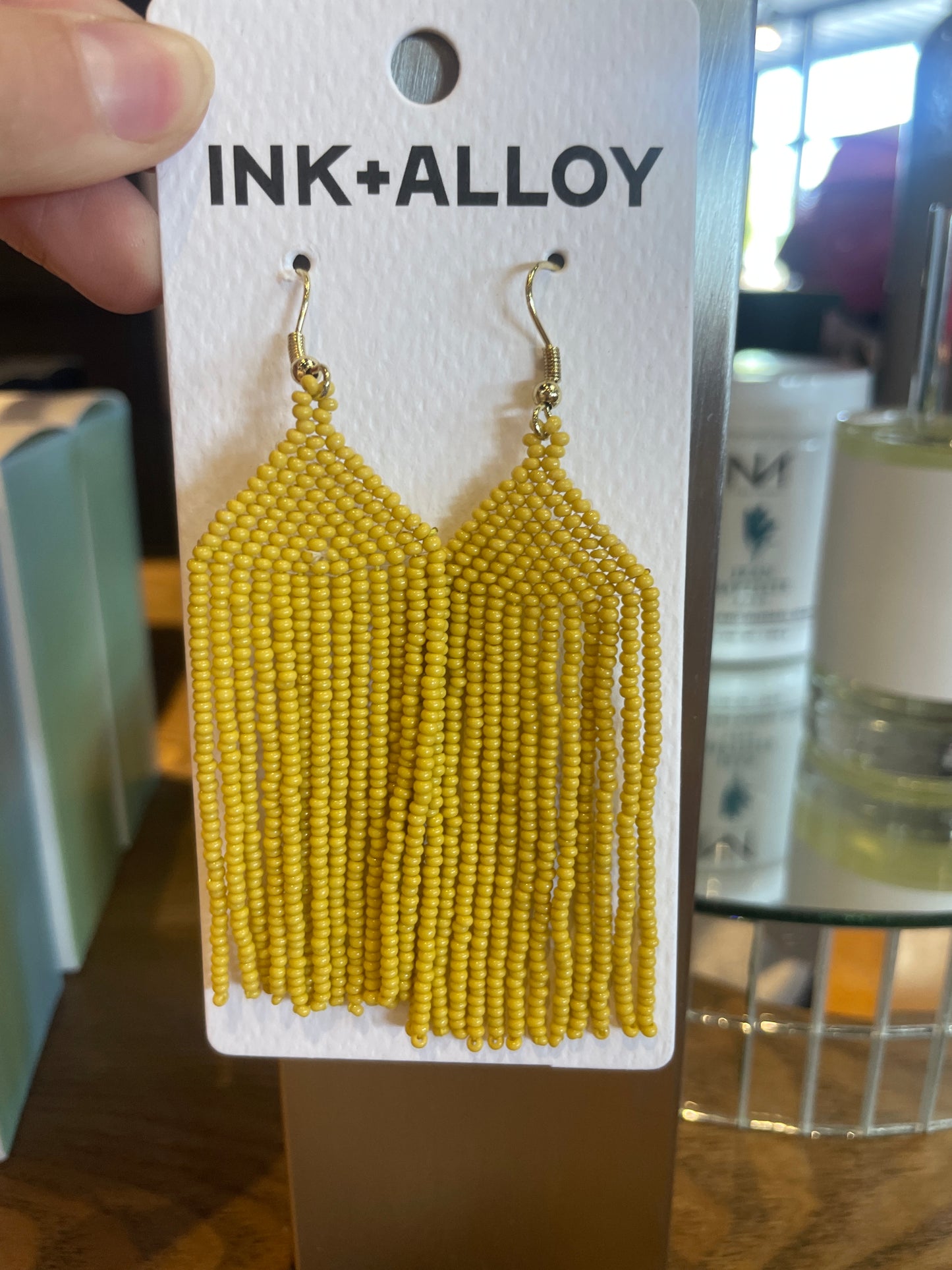 SOLID BEADED FRINGE EARRINGS YELLOW