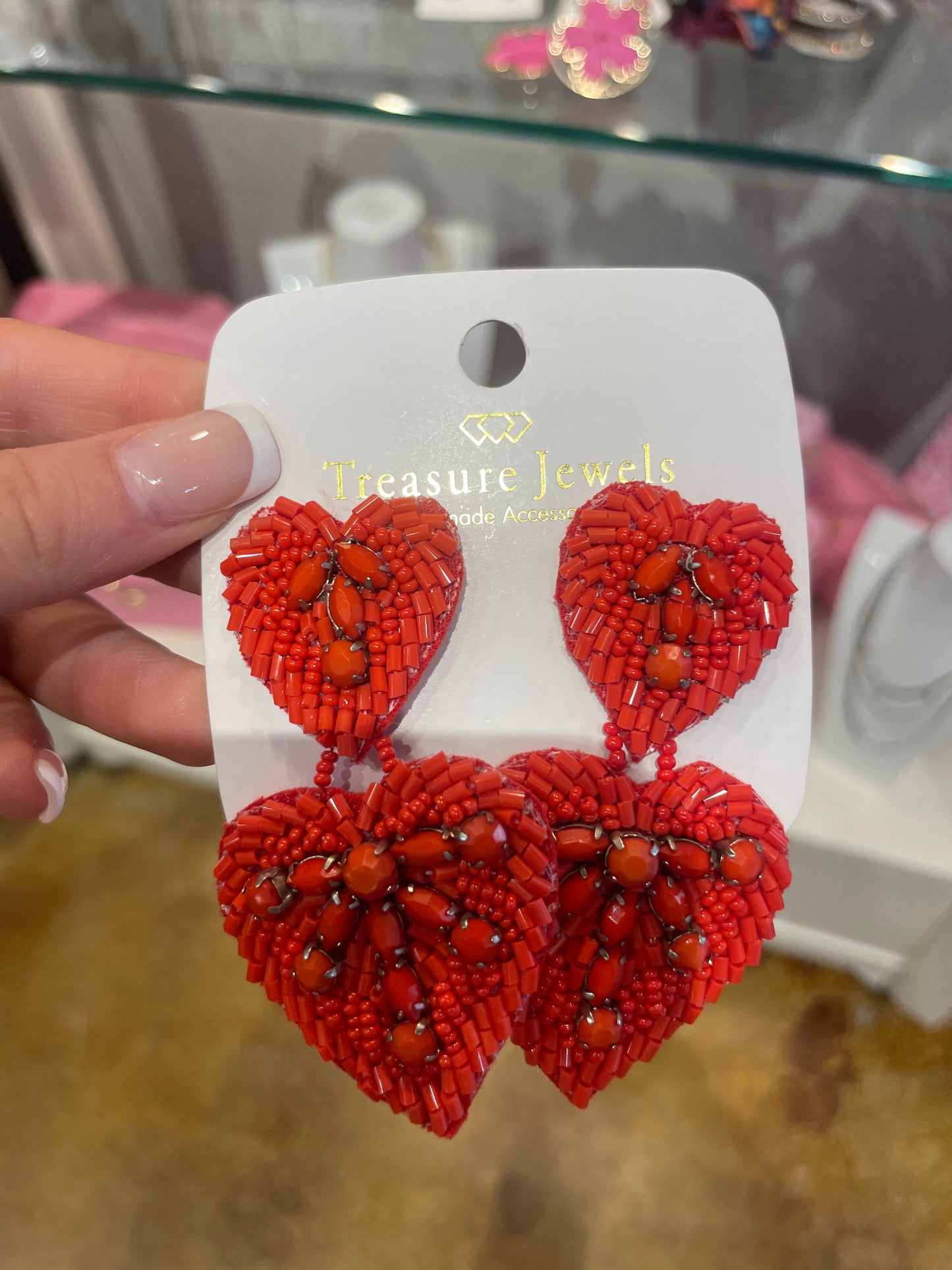 double heart earrings red